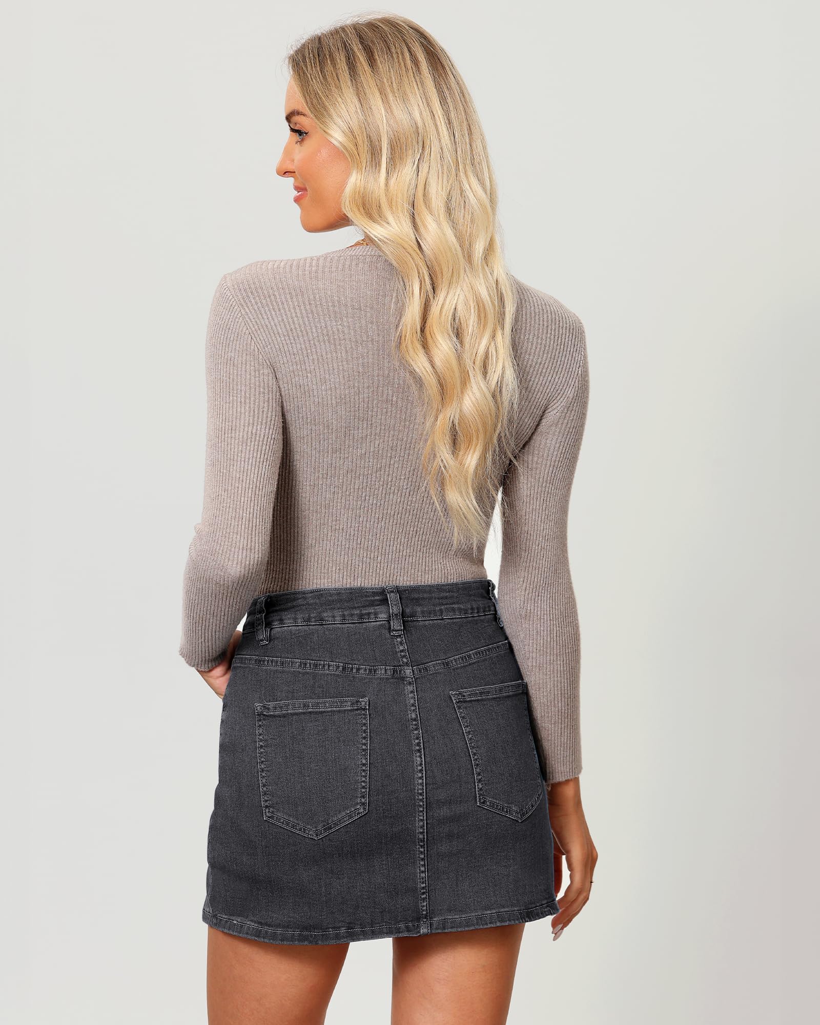 Vetinee Jean Skorts for Woman High Waisted Trendy Slit Stretchy Denim Skirt with Shorts Y2K Casual Summer Skorts Skirts