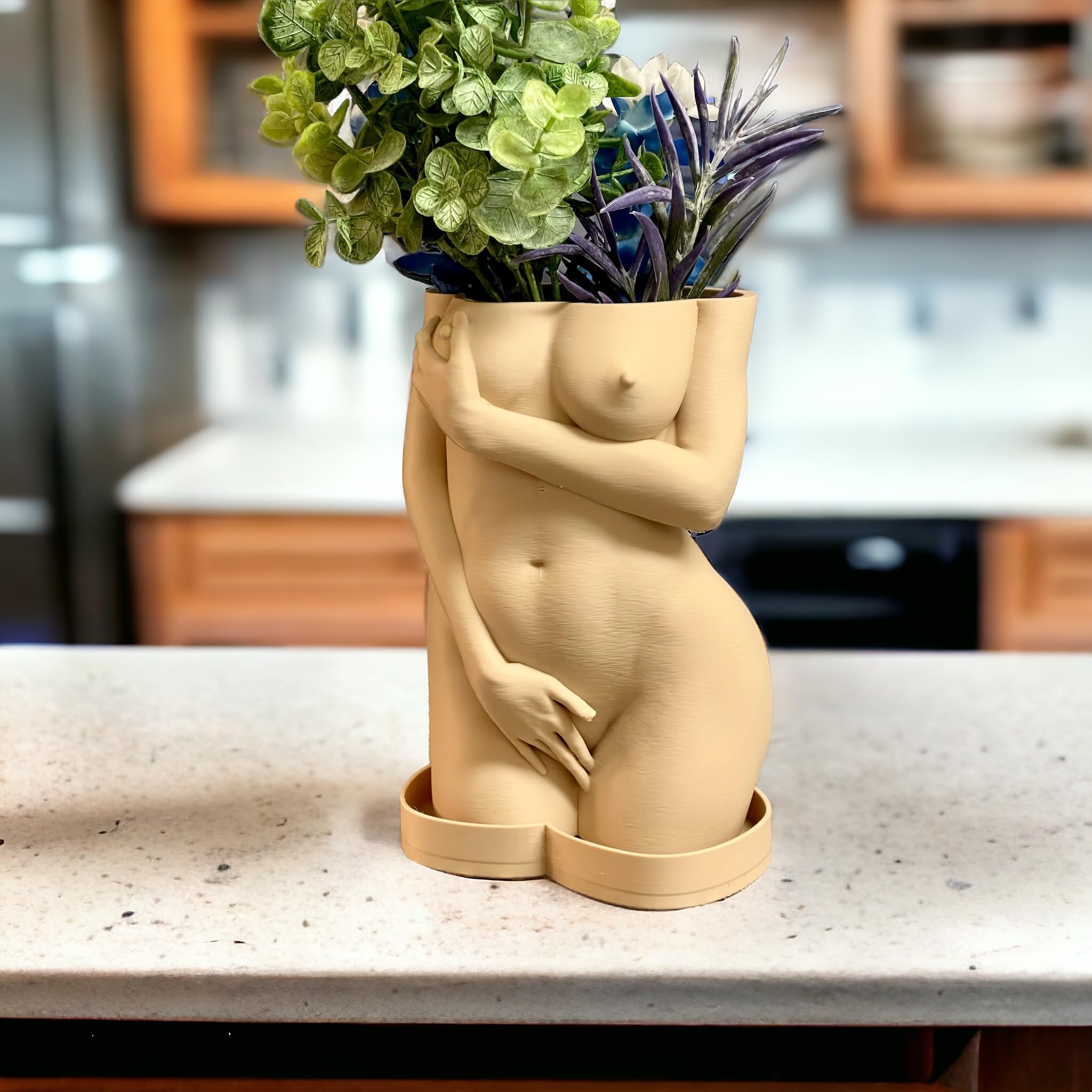 Female Body Planter, shy woman Plant Pot, Body Vase, Plant Lover Gift with drainage hole and drip tray (Sand Beige color): Female Body Planter, shy woman Plant Pot, Body Vase, Plant Lover Gift with drainage hole and drip tray (Sand Beige color)