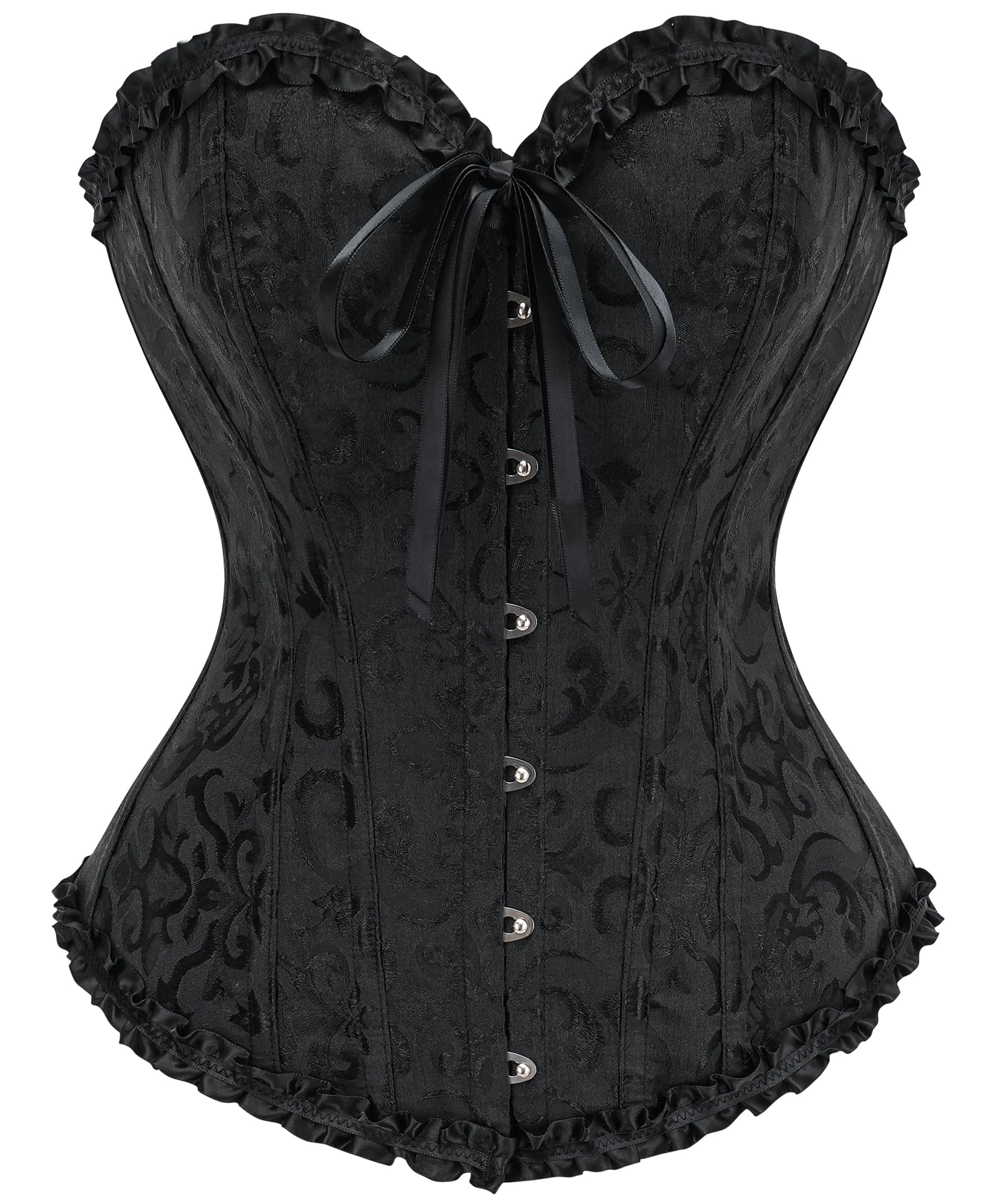 SZIVYSHI Corset Tops for Women, Bustier Shapewear Lingerie, Lace Waist Push Up Bodysuit: Large Black