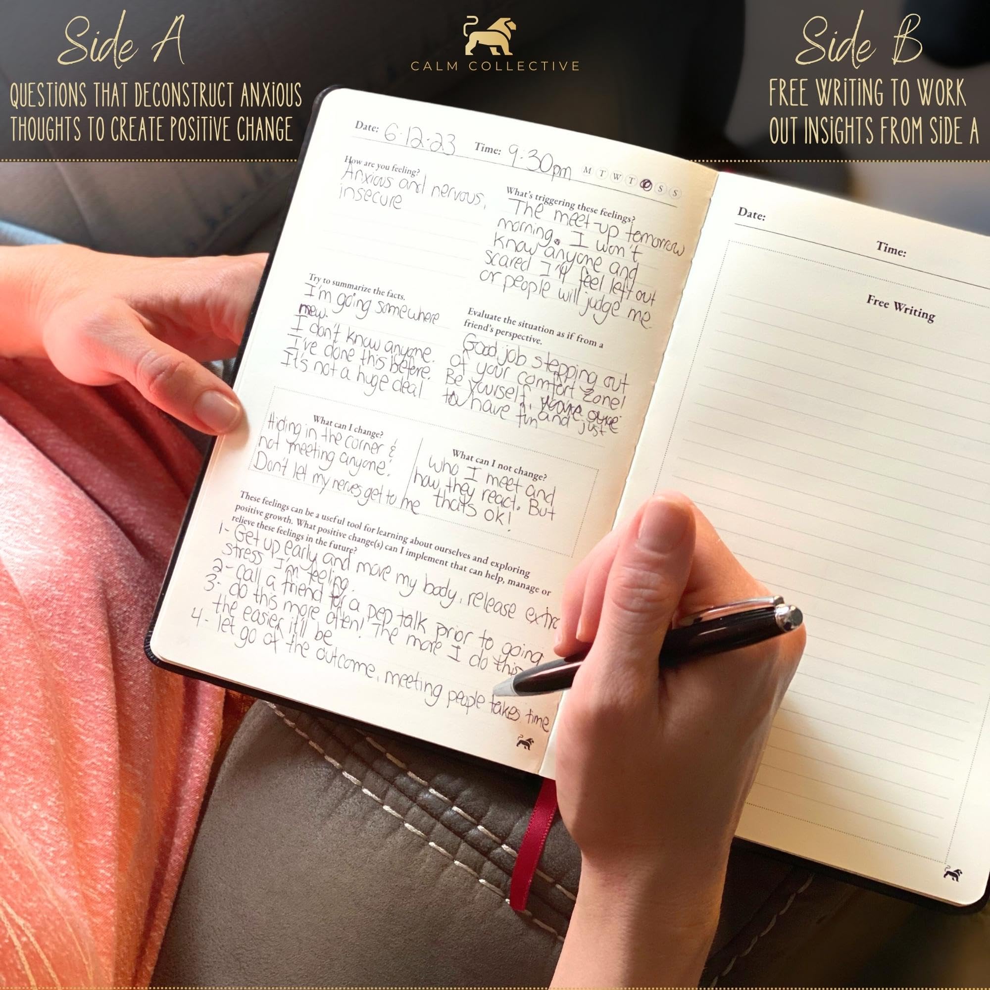 Calm Collective Guided CBT Anxiety Relief Journal Kit for Mental Health Therapy with Free Pen Included, Mindfulness Self Care Prompts, Gratitude & Habit Tracker, Wellness Gift Diary Notebook