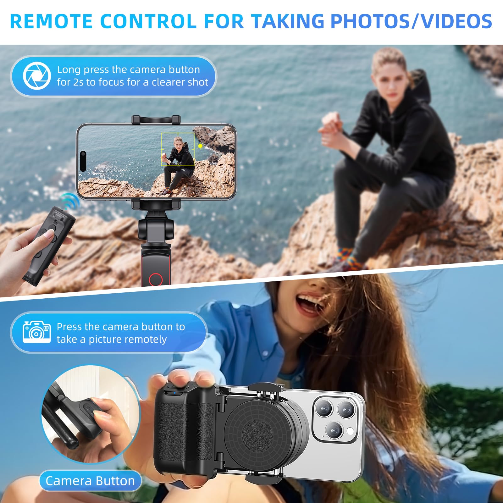 MILOUZ Remote Control Scrolling for Tiktok with Phone Stand,Page Turner for Kindle App E-Book,Bluetooth Camera Shutter Remote for iPhone, Android,iOS,iPad,Tablet: Black