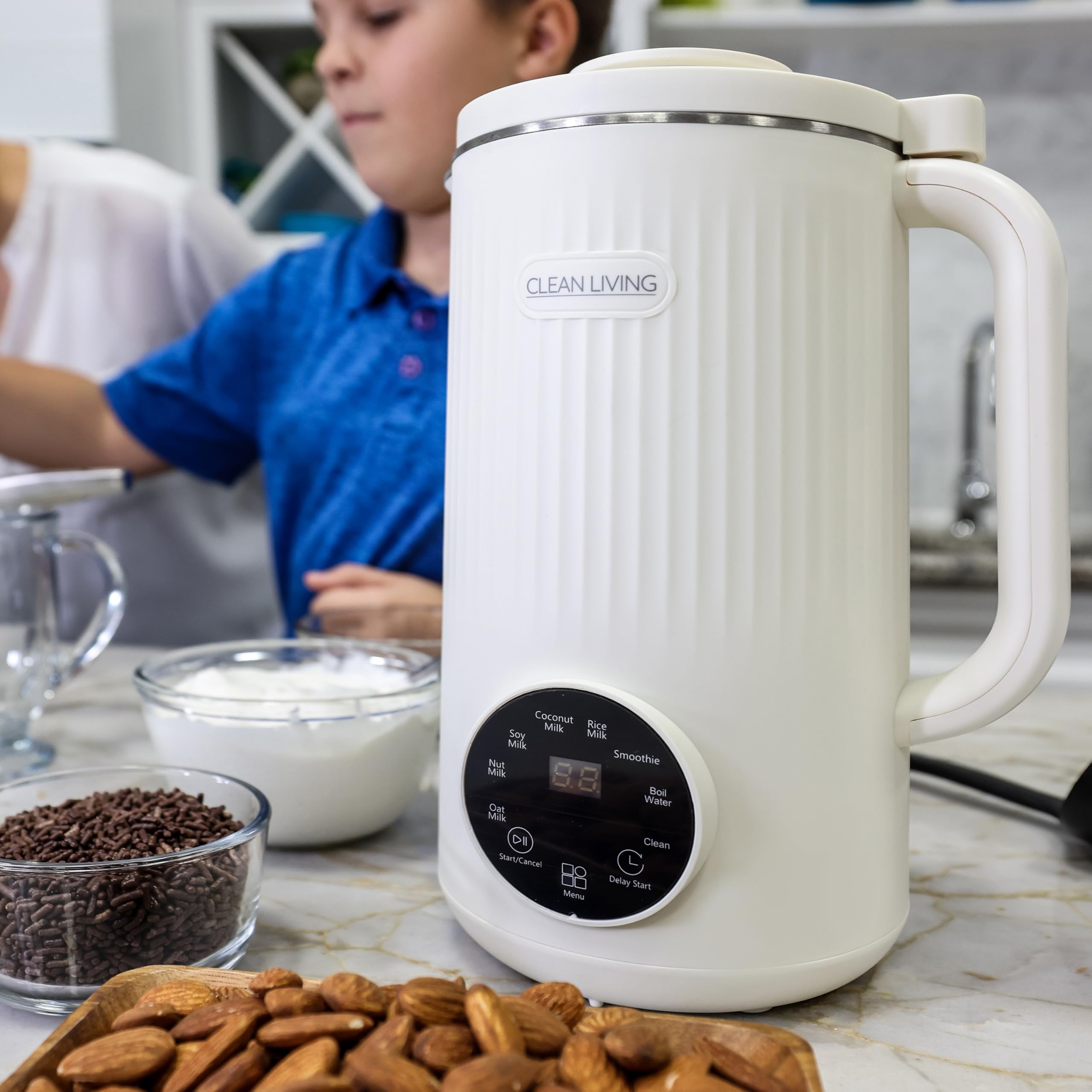 Clean Living With Michelle 1qt. Plant Milker, 8-in-1 Multi-Functional, Self-cleaning, Nut Milk Maker, Homemade Plant Milk Maker, Almond Milk Machine 33.8oz (): White