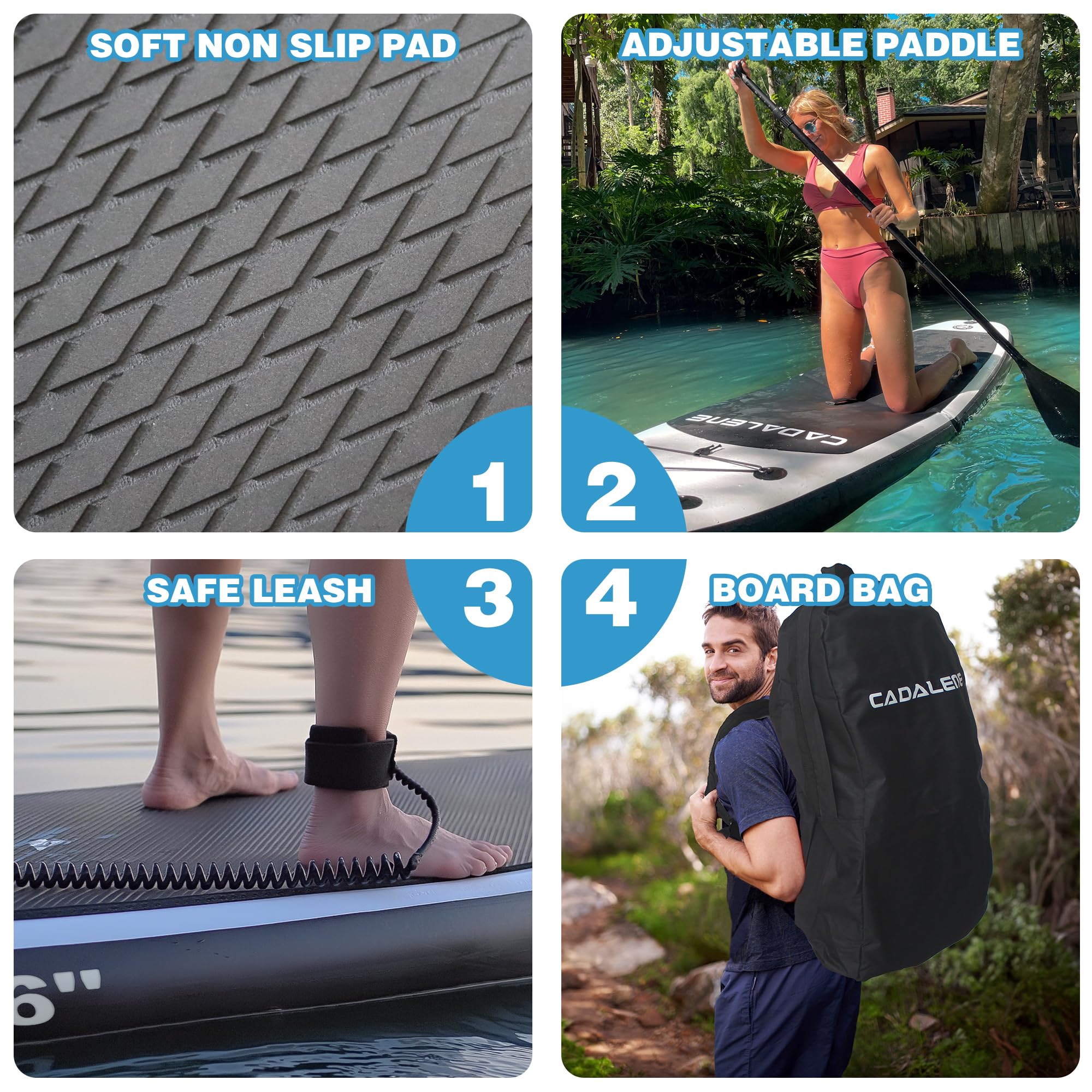 CADALENE Inflatable Stand Up Paddle Board with SUP Accessories, Inflatable Paddle Board for Adults & Youth of All Skill Levels, Adjustable Paddle, Hand Pump, Leash, Nonslip Deck, Repair Kit: CADALENE Inflatable Stand Up Paddle Board with SUP Accessories, Inflatable Paddle Board for Adults & Youth of All Skill Levels, Adjustable Paddle, Hand Pump, Leash, Nonslip Deck, Repair Kit