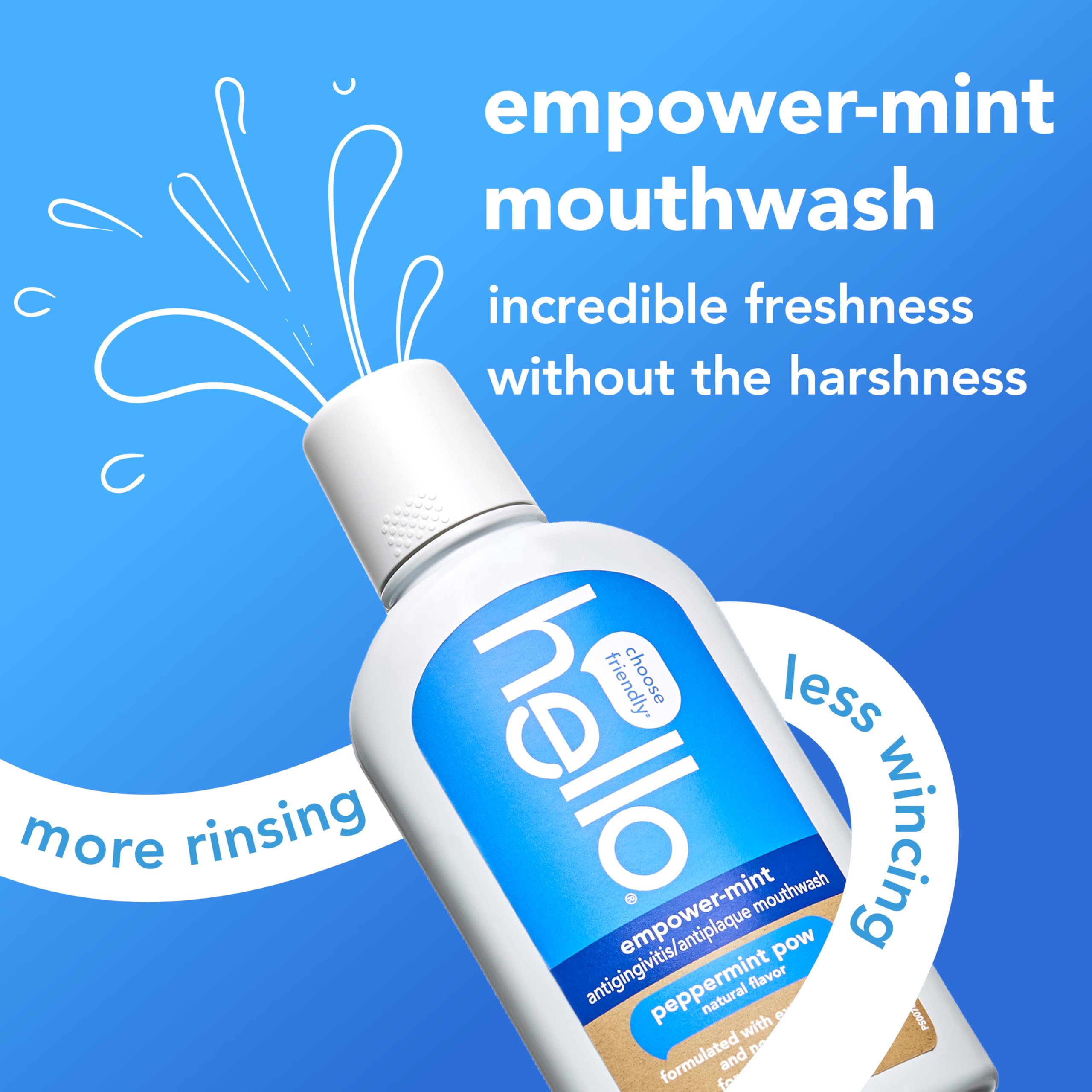 Hello Peace Out Plaque, Antigingivitis Alcohol Free Mouthwash, Natural Mint with Aloe Vera and Coconut Oil, Fluoride Free, Vegan, SLS Free and Gluten Free, 16 Ounce (Pack of 3): Peppermint Pow 16 Fl Oz (Pack of 3)