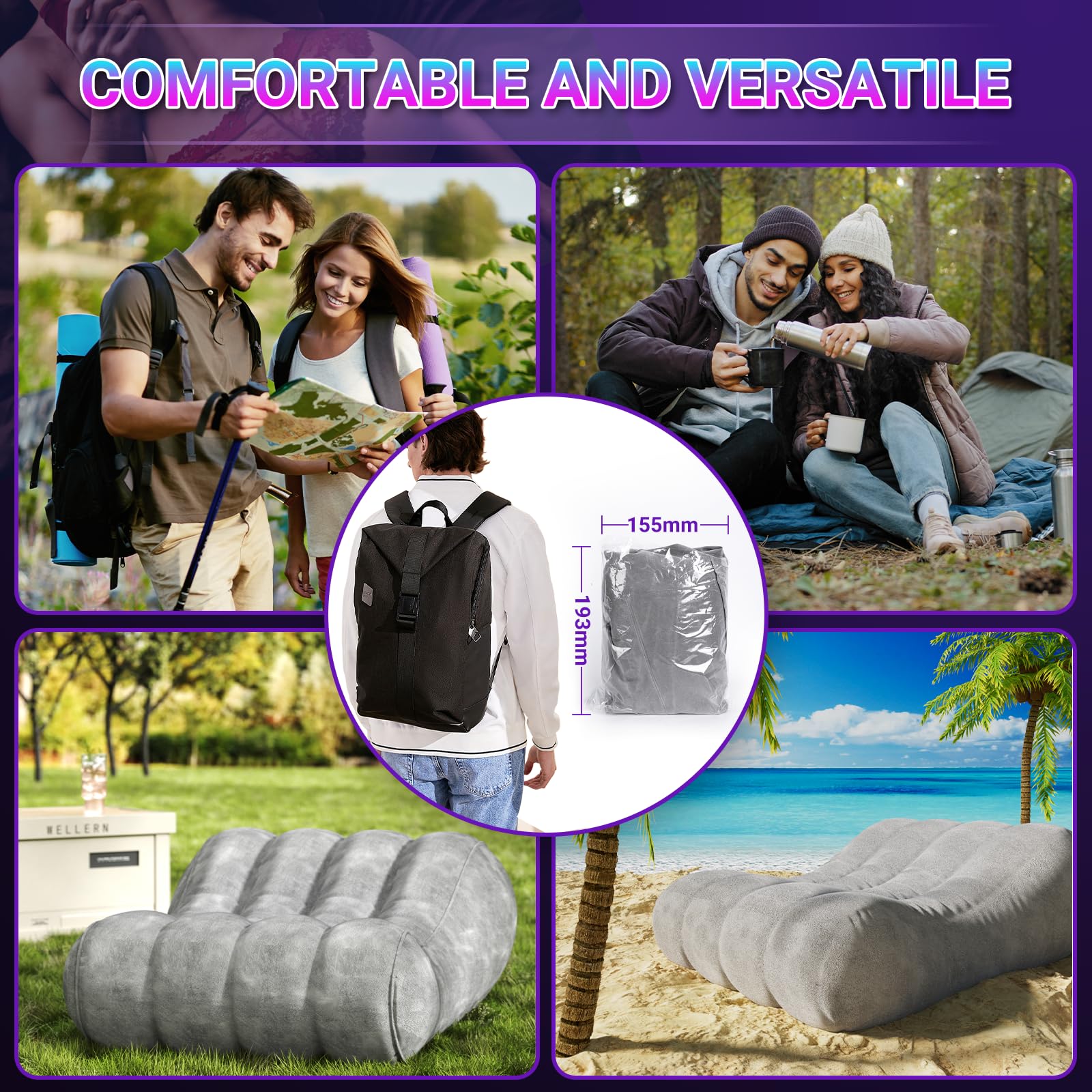 Sex Pillow Couples Sex Toys, Sex Furniture for Bedroom Inflatable Lounge Chair Sofa Bedroom, Velvety Anti-Leak Valve Sexy Bed Things Cushion, Couple Female Adult Toys: Silver