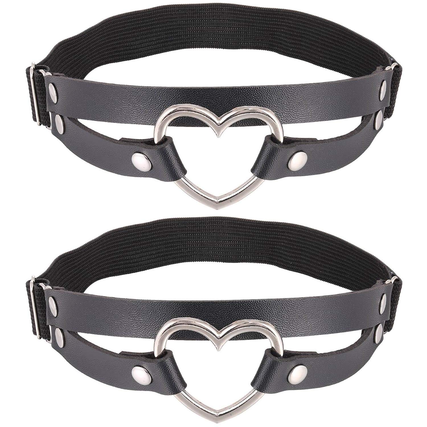 FM FM42 Multicolor PU Simulated Leather Women's Gothic Double Straps Heart O Ring Leg Thigh Elastic Garter Belt, One Pair: FM FM42 Multicolor PU Simulated Leather Women's Gothic Double Straps Heart O Ring Leg Thigh Elastic Garter Belt, One Pair