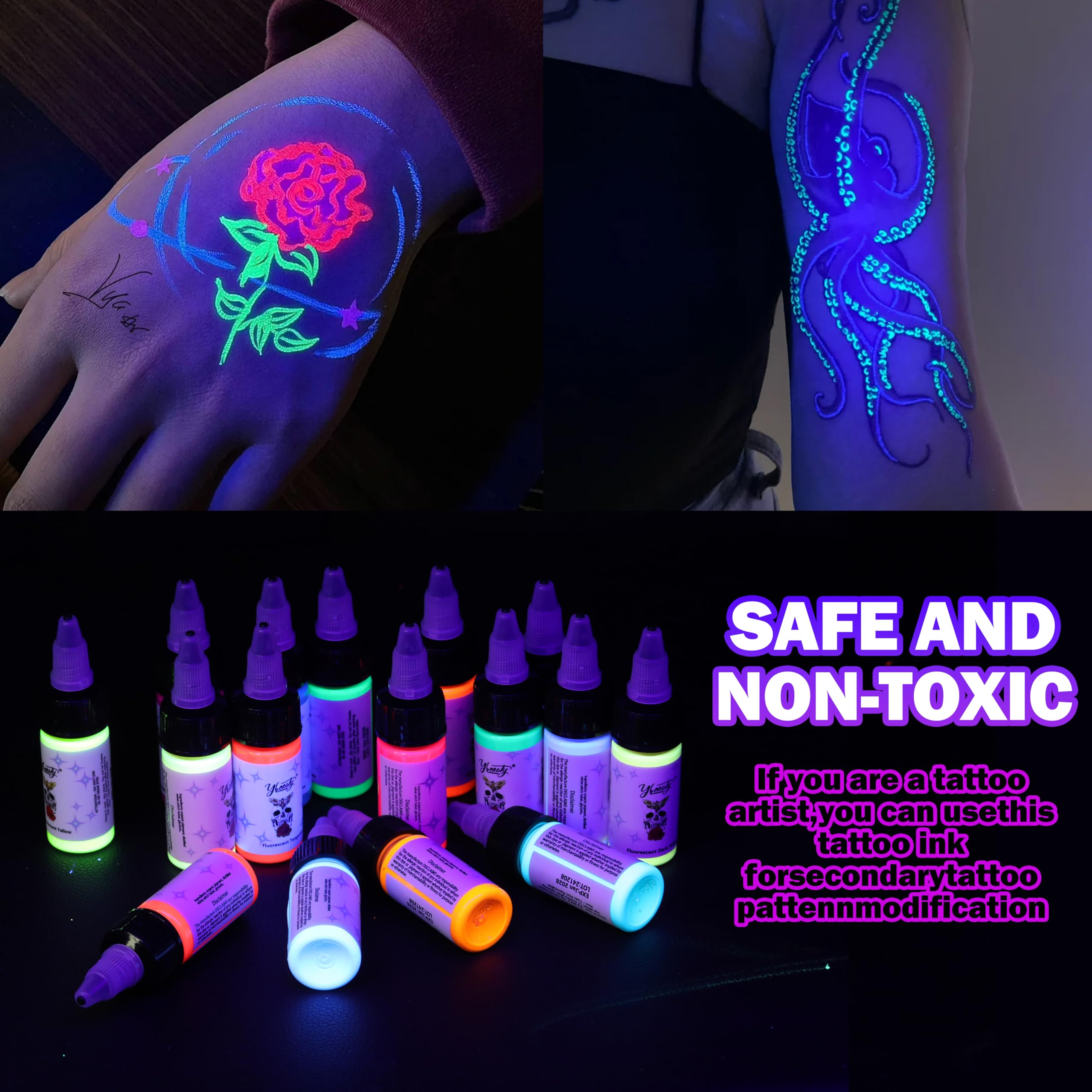 Tattoo Ink Set - Tattoo Inks Pigment Kit, 8 Color 1/2oz 15ml/Bottle Professional Tattoo Fluorescent Ink & Tattoo Equipment for Halloween Supplies (1/2 oz(15ml), 8Color): 16Color 1/2oz-15ml