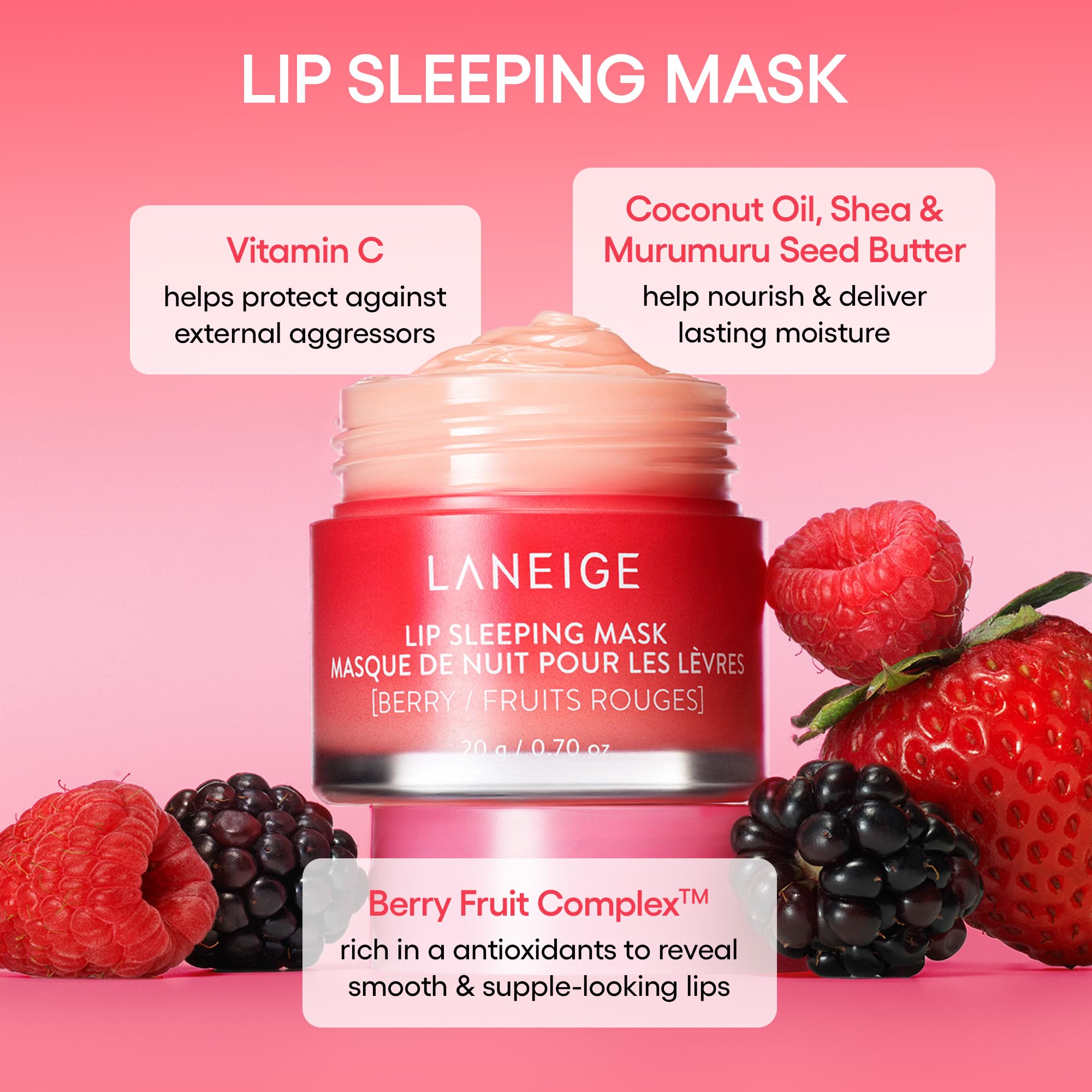 LANEIGE Lip Sleeping Mask: Nourishing Overnight Lip Treatment with Vitamin C, Shea & Murumuru Butter for Hydrating Dry, Flaky Lips: Berry
