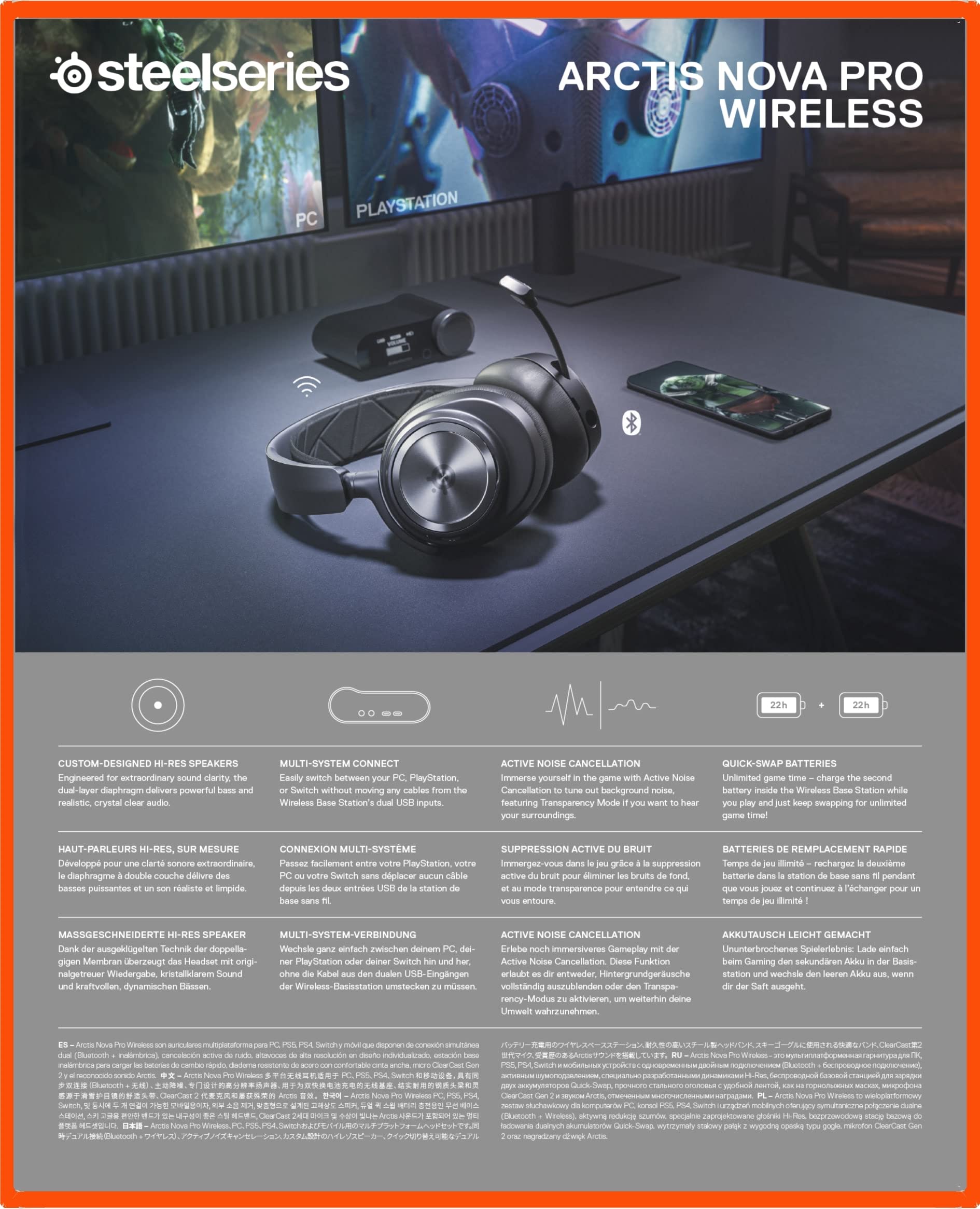 SteelSeries Arctis Nova Pro Wireless Xbox Multi-System Gaming Headset - Neodymium Magnetic Drivers - Active Noise Cancellation - Infinity Power System - Xbox, PC, PS5, PS4, Switch, Mobile - White