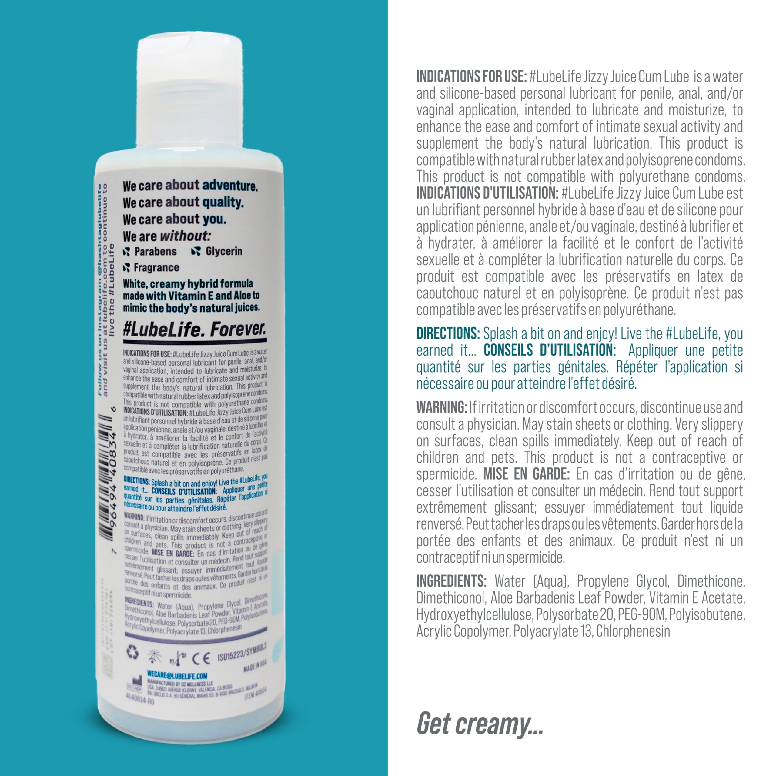 LubeLife  Cum Lube Thick, Creamy Lube for Men, Women & Couples – Realistic Look & Feel, Hybrid Formula, Hypoallergenic Personal Lubricant, 8 Fl Oz: Jizzy Juice