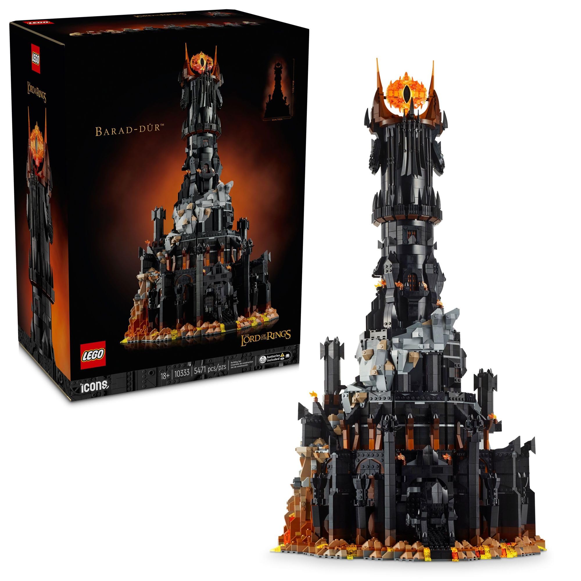 LEGO Icons Lord of The Rings Barad-dûr Building Set for Adults - Lord of The Rings Collectible for Fans - Includes 6 Minifigures - Gift for Men and Women - 10333