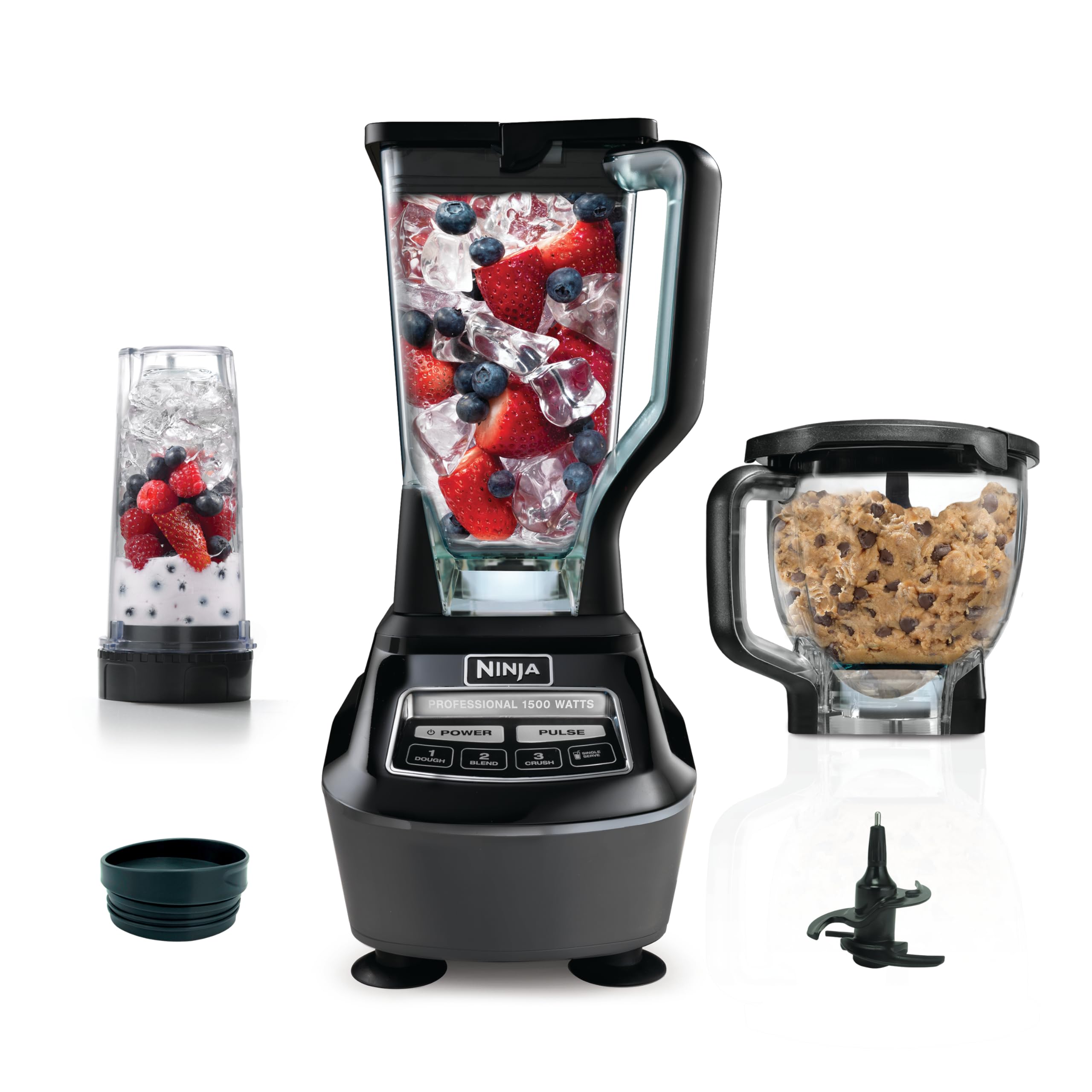 Ninja Mega Kitchen System, 1500W, 72 oz. Full-Size Blender & 8-Cup Food Processor with (2) 16 oz. To-Go Cups, Total Crushing Technology - Smoothies, Ice Crushing, Purees, Dough & More, Black, BL770: Pitcher+Bowl+(1) 16-oz. Cup