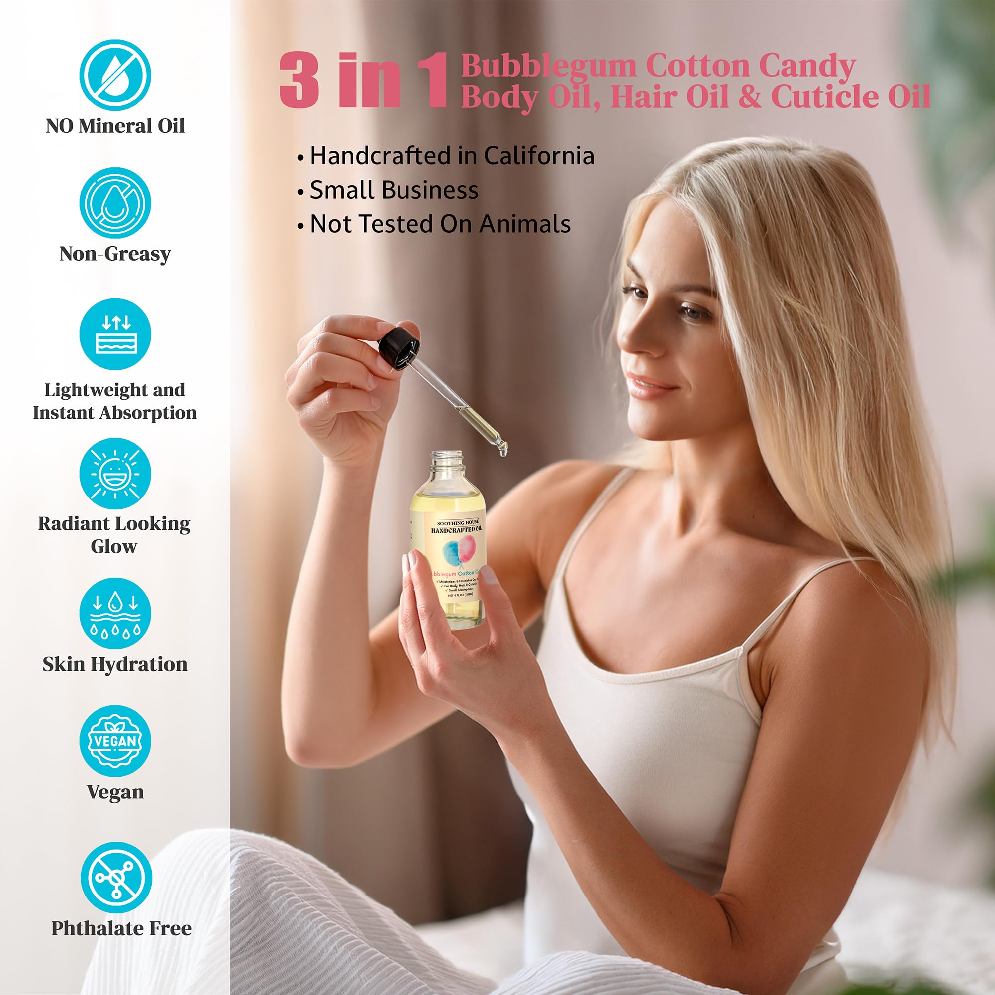Soothing House Sweet Pineapple Body Oil - Moisturizing Body Oil for Soft, Glowing Skin with Almond & Jojoba Oil (4 fl oz): Bubblegum Cotton Candy 4 Fl Oz (Pack of 1)