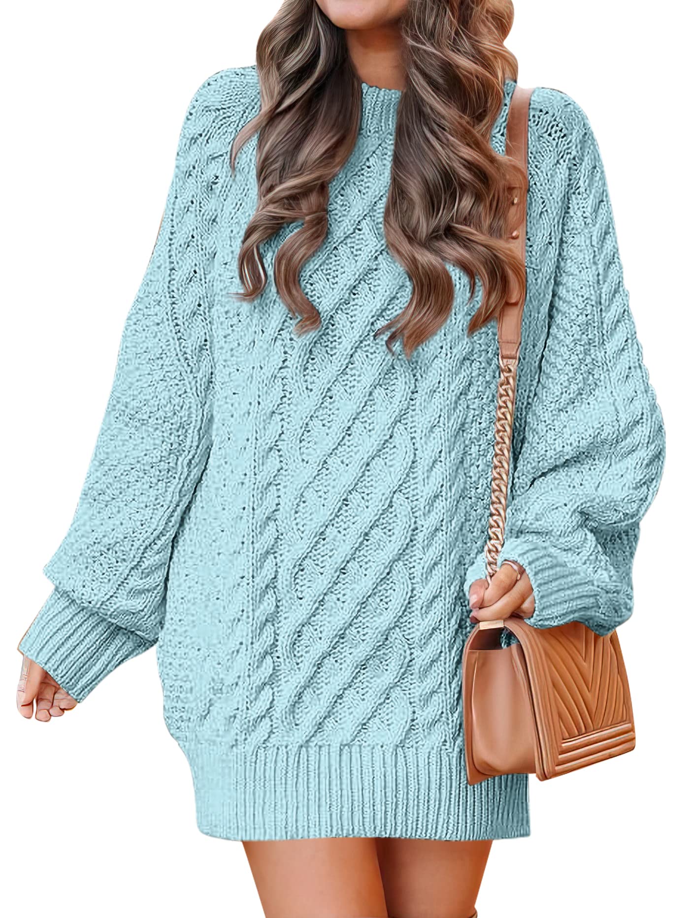 ANRABESS Women Long Sleeve Oversized Cable Knit Chunky Baggy Loose Pullover Tunic Mini Sweater Dress 2025 Trendy Fall Outfits: Blue Medium