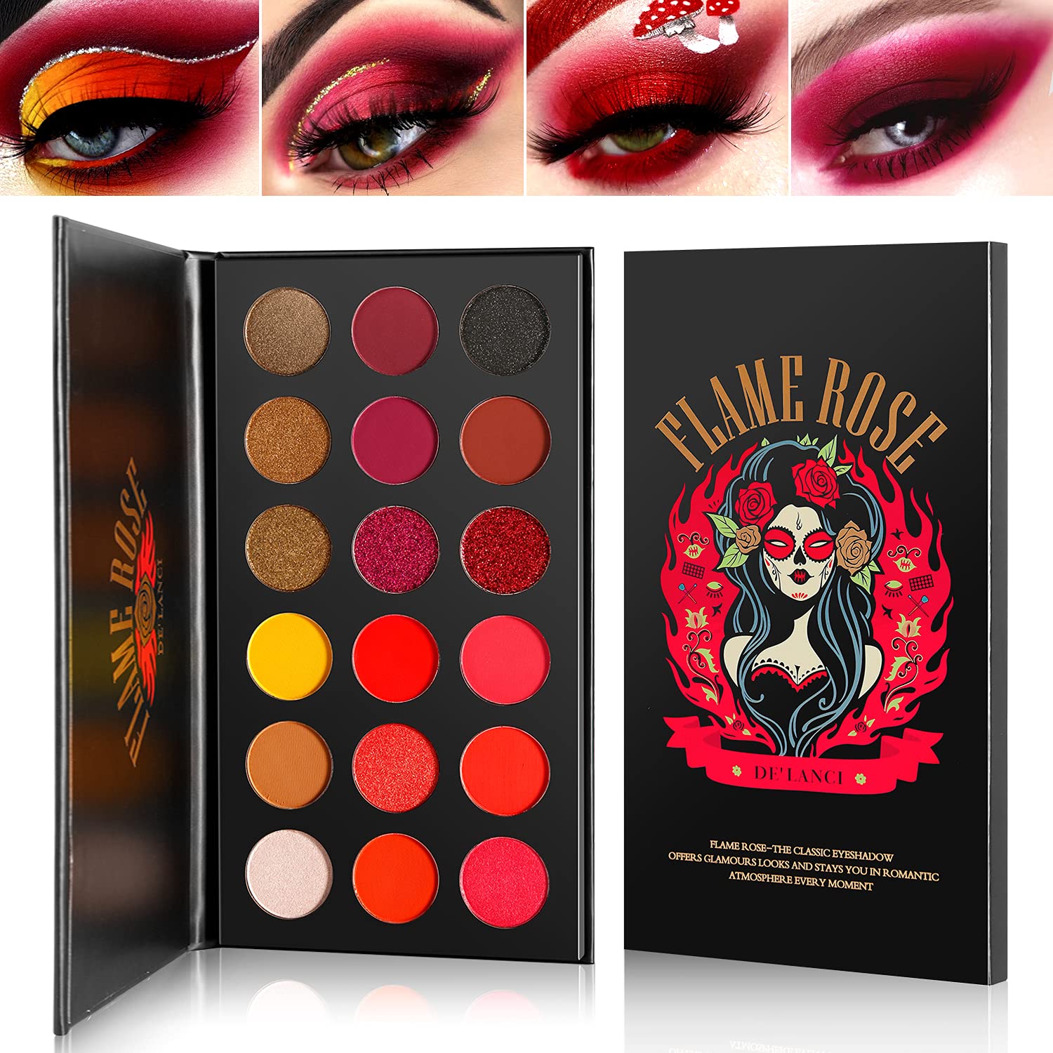 Afflano Red Eyeshadow Palette Highly Pigmented, Long Lasting True Red Eye Shadow Christmas Clown SFX Halloween Makeup Pallet, Brown Black Yellow Sunset Warm Fall Eye Shades, Cruelty Free: Afflano Red Eyeshadow Palette Highly Pigmented, Long Lasting True Red Eye Shadow Christmas Clown SFX Halloween Makeup Pallet, Brown Black Yellow Sunset Warm Fall Eye Shades, Cruelty Free