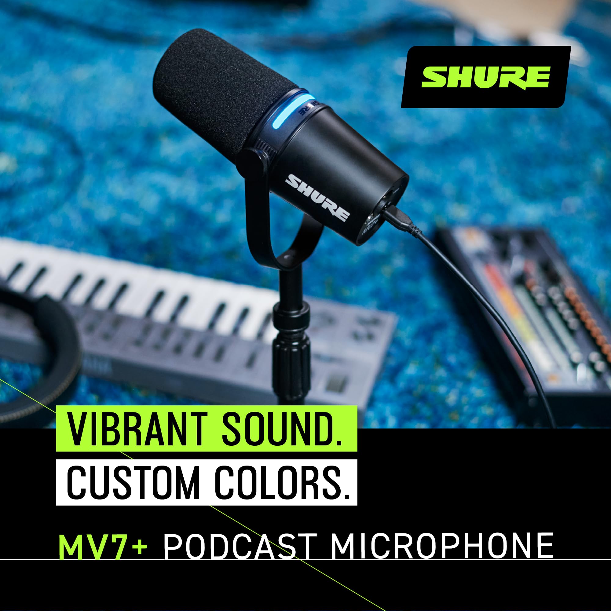 Shure MV7+ Podcast Dynamic Microphone. OBS Certified, Enhanced Audio, LED Touch Panel, USB-C & XLR Outputs, Auto Level Mode, Digital Pop Filter, Reverb Effects, Podcasting, Streaming, Recording -White: USB - Black