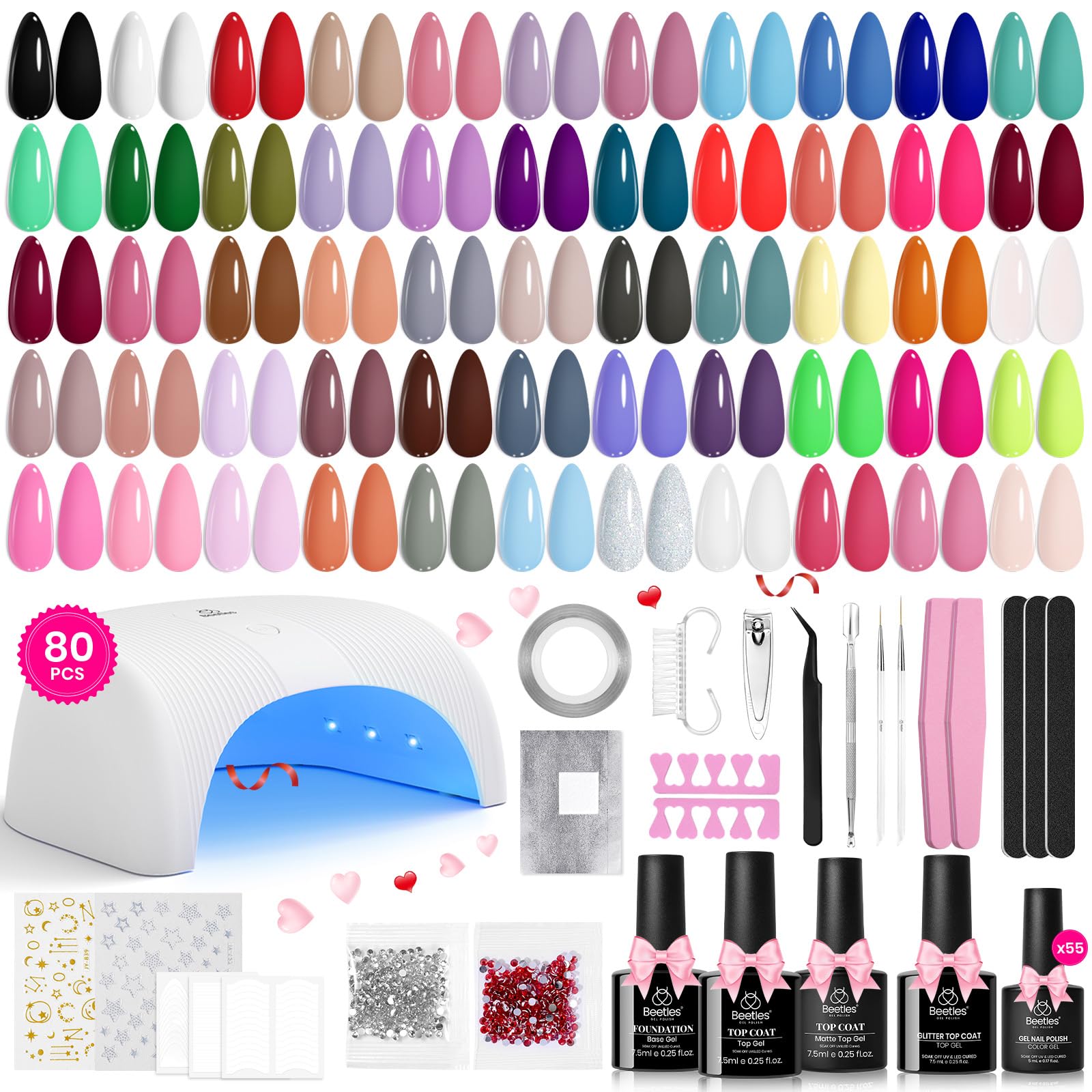 beetles Gel Polish Set Fall Gel Nail Polish Kit 36 Pcs 32 Colors with Base Top Coat Burgundy Red Blue Purple Hot Pink Green Black White Uv LED Lamp Nails Gifts for Women Fingertip Palette: 0 - Color Enchantment