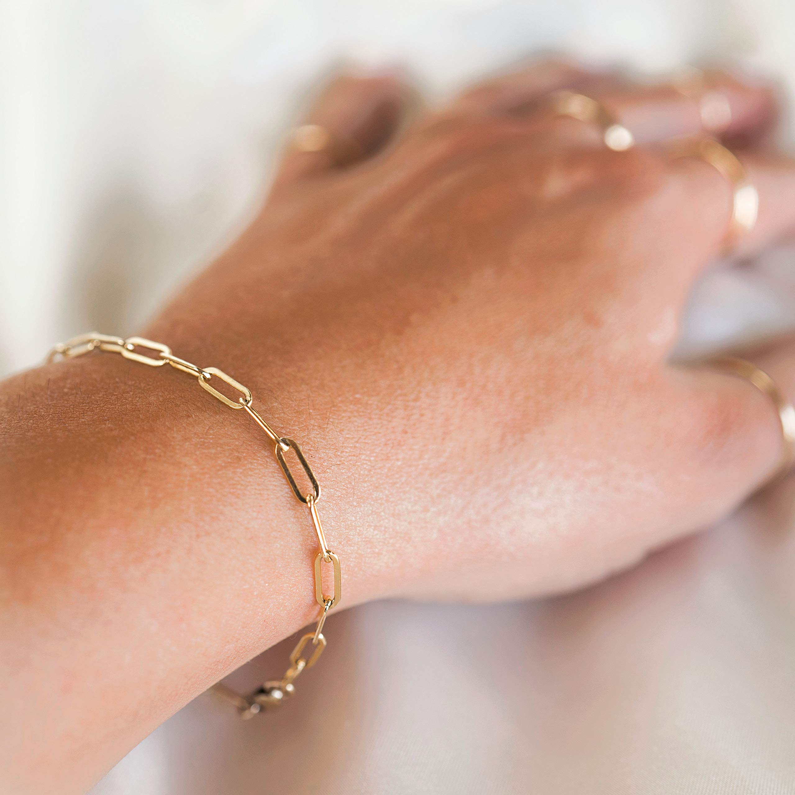 MEVECCO Bracelet for Women 14K Gold Plated Dainty Chain Simple Jewelry Cute Handmade Minimalist for Her: Paperclip Chain Oval