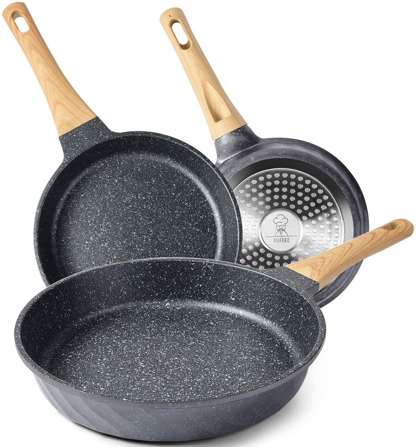 Non-stick Frying Pans Nonstick Frying Pan Set Egg Omelette Pans for Cooking Set, Healthy Ceramic Skillet Set Kitchen Induction Cookware Chef's Pan Gift, 8"&9.5" &11": 3 PCS - 8inch&9.5inch&11inch