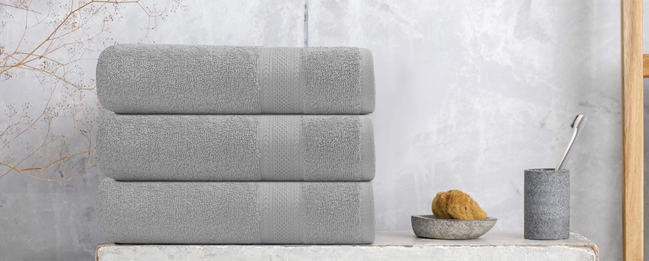 Bath Towels Set of 6 – 100% Cotton Terry – 24" x 48" – Quick Dry, Soft & Highly Absorbent – Grey Towels for Bathroom, Gym, Spa, Pool & Daily Use thumbnail 4