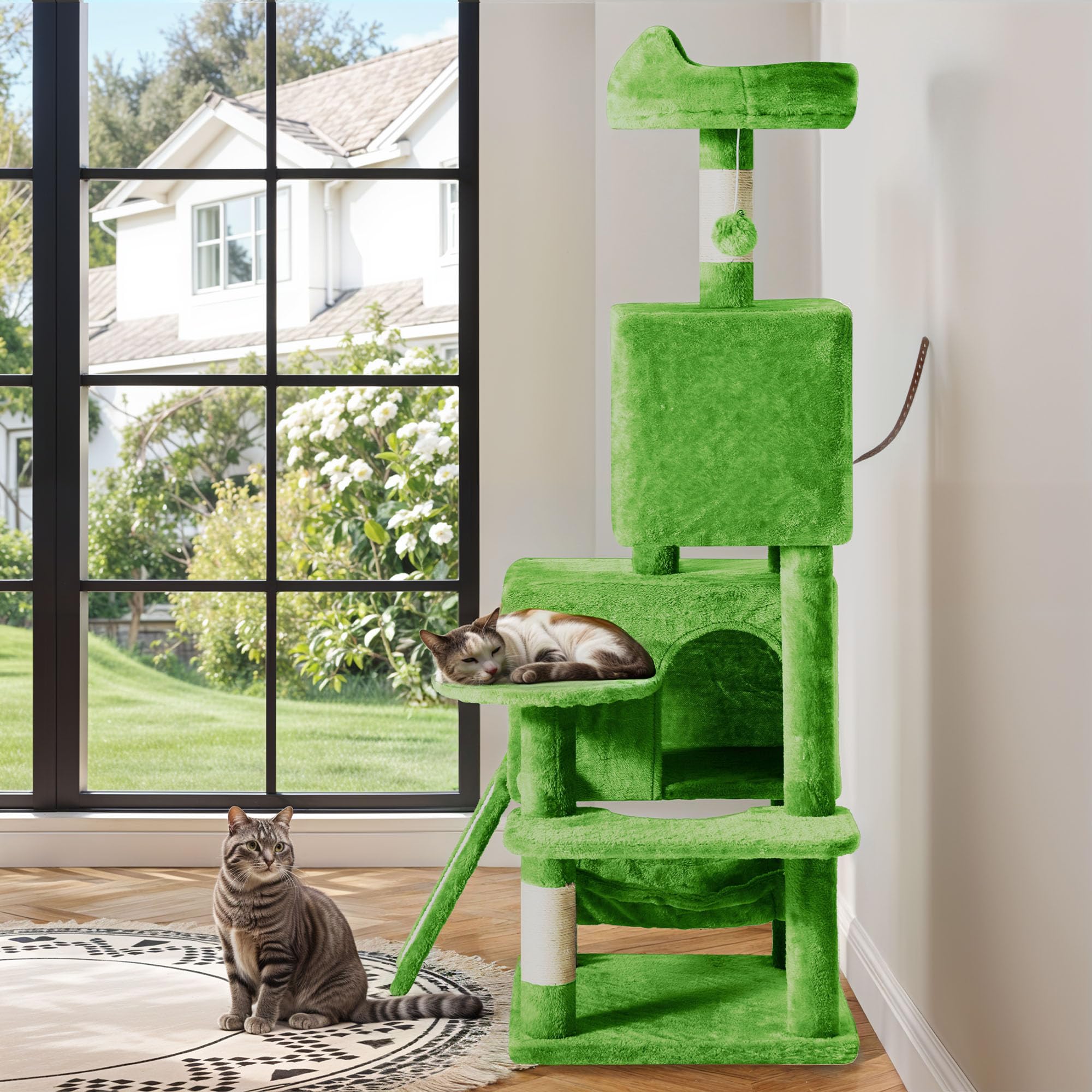 YITAHOME Tall Cat Tree for Indoor Cats, 75 inch Multi-Level Cat Tower with Cat Condos, Top Perches, Sisal Ramp Scratching Posts, Cozy Basket,Hammocks, Large Cat Pet Activity Structure,Pink thumbnail 5