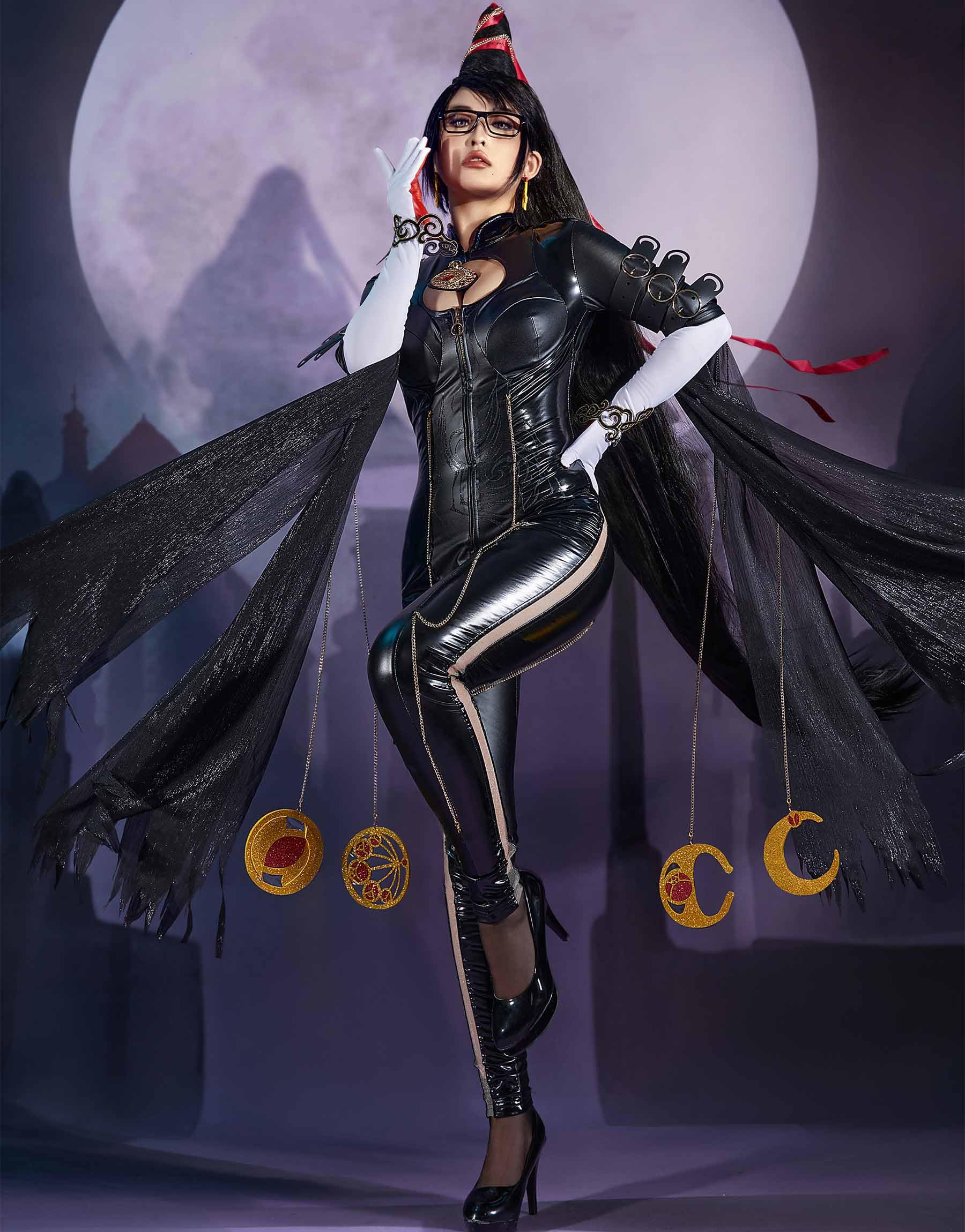 miccostumes Women's Costume Witch Cosplay Backless Bodysuit Gloves with Chains and Socks: Large