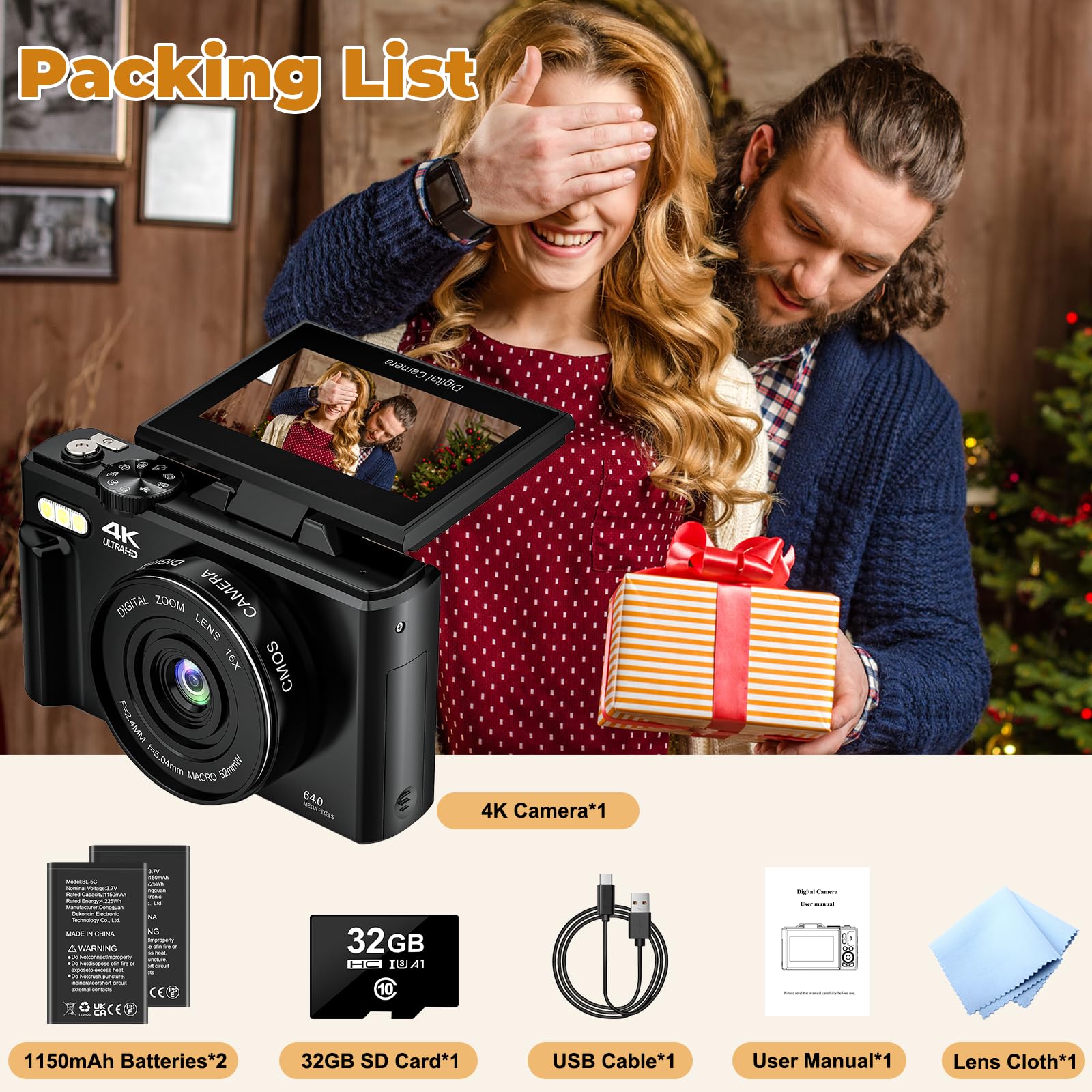 4K Digital Camera - Digital Cameras for Photography - 64MP Vlogging Camera for YouTube - Autofocus Video Camera 3" 180° Flip Screen with 18X Zoom - Compact Travel Cameras with 32GB SD Card 2 Batteries: 4K Digital Camera - Digital Cameras for Photography - 64MP Vlogging Camera for YouTube - Autofocus Video Camera 3" 180° Flip Screen with 18X Zoom - Compact Travel Cameras with 32GB SD Card 2 Batteries