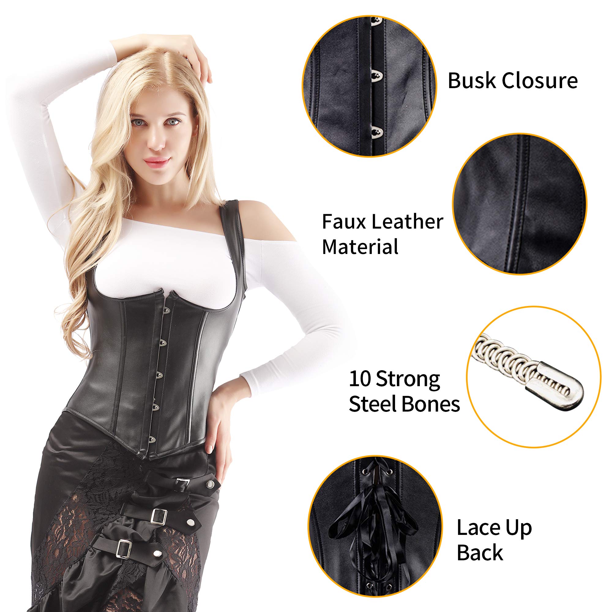 Alivila.Y Fashion Corset Womens Faux Leather Steampunk Corsets Victorian Bustier Top thumbnail 4