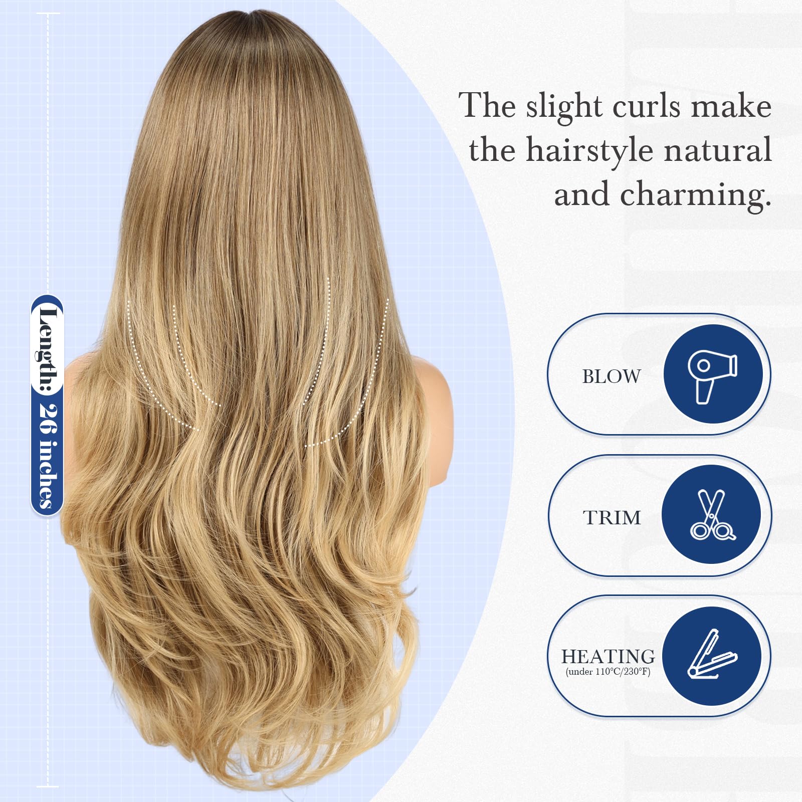 HAIRCUBE Long  Wig with Bangs Layered Curly Orange Wigs for Women Natural Synthetic Wigs for Daily Use (pelucas de cabello natural): Ash Blonde