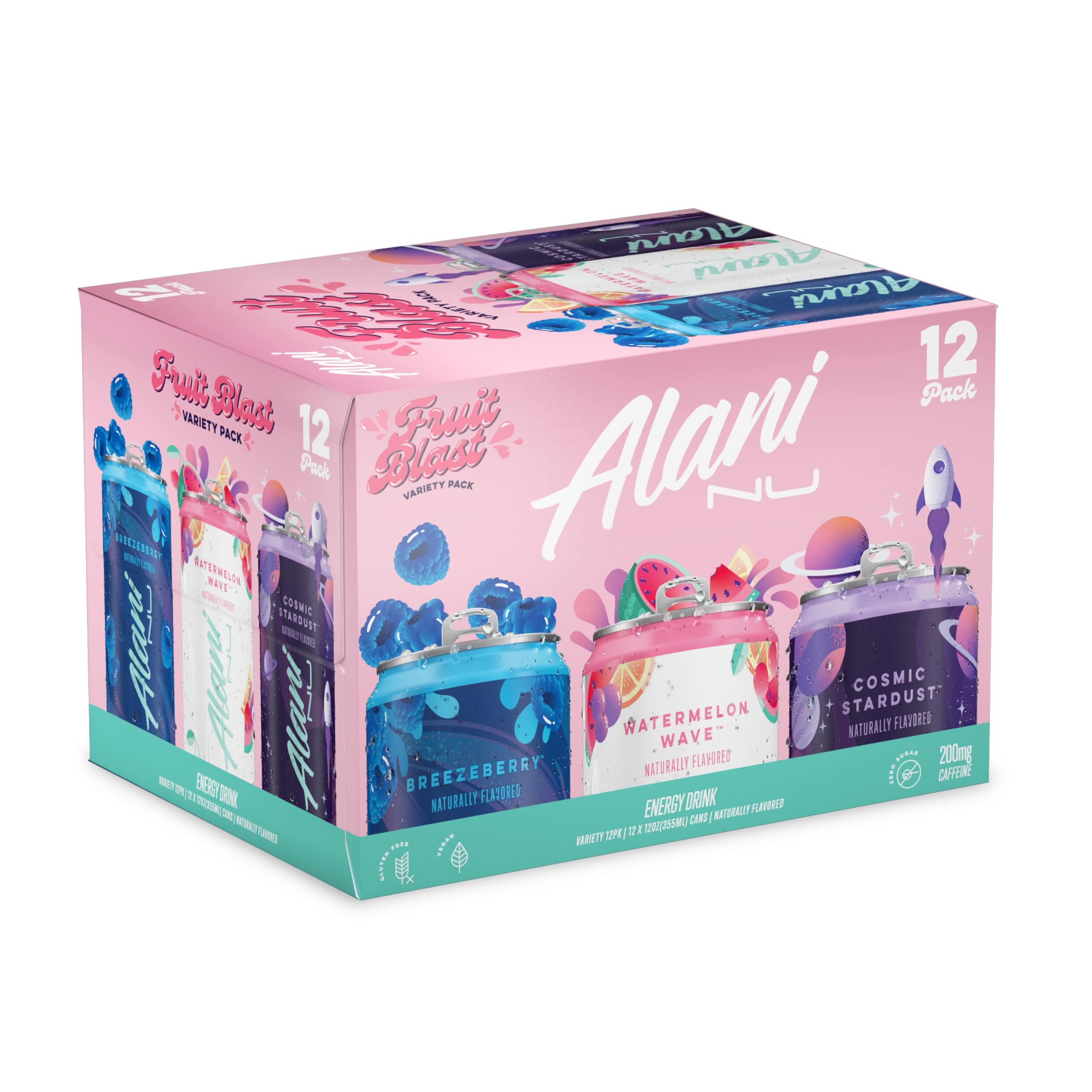 Alani Nu DREAM FLOAT, Sugar Free, Low Calorie Energy Drinks, 200mg Caffeine, Biotin, B Vitamins, Zero Sugar, 10 Calories, 12 Fl Oz Cans, 24 Pack: Alani Nu FRUIT BLAST VARIETY Sugar Free, Low Calorie Energy Drinks | 200mg Caffeine | Biotin B Vitamins | Zero Sugar | 10 Calories | 12 Fl Oz Cans | 12 Pack
