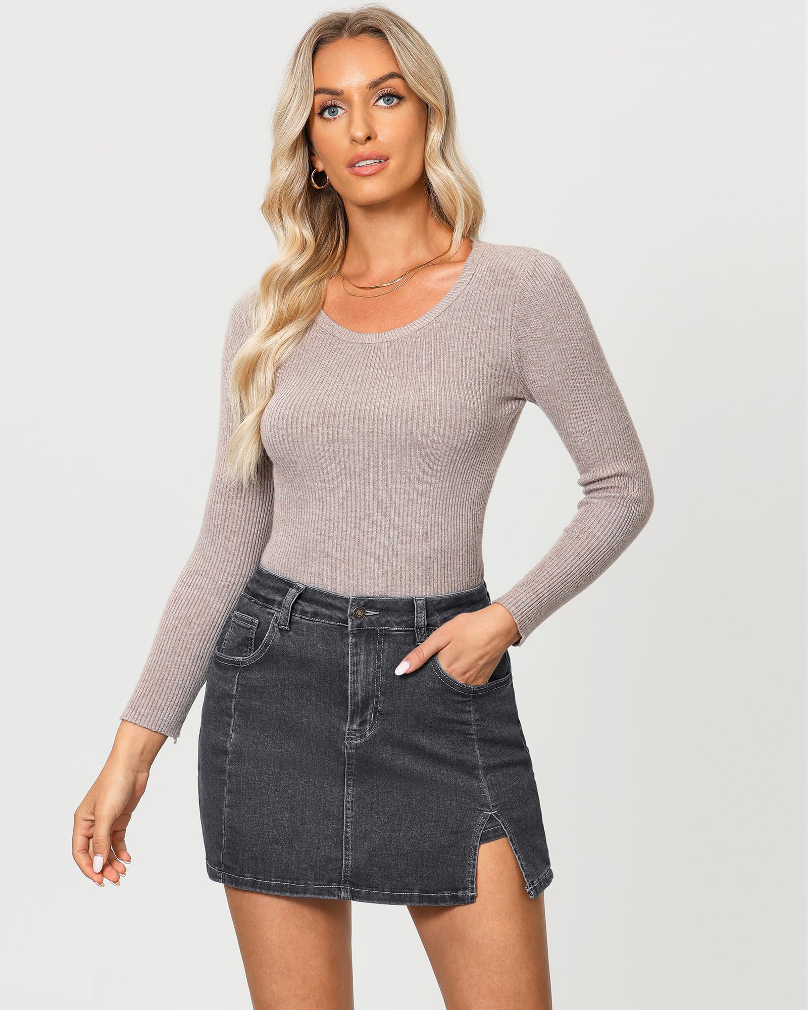 Vetinee Jean Skorts for Woman High Waisted Trendy Slit Stretchy Denim Skirt with Shorts Y2K Casual Summer Skorts Skirts