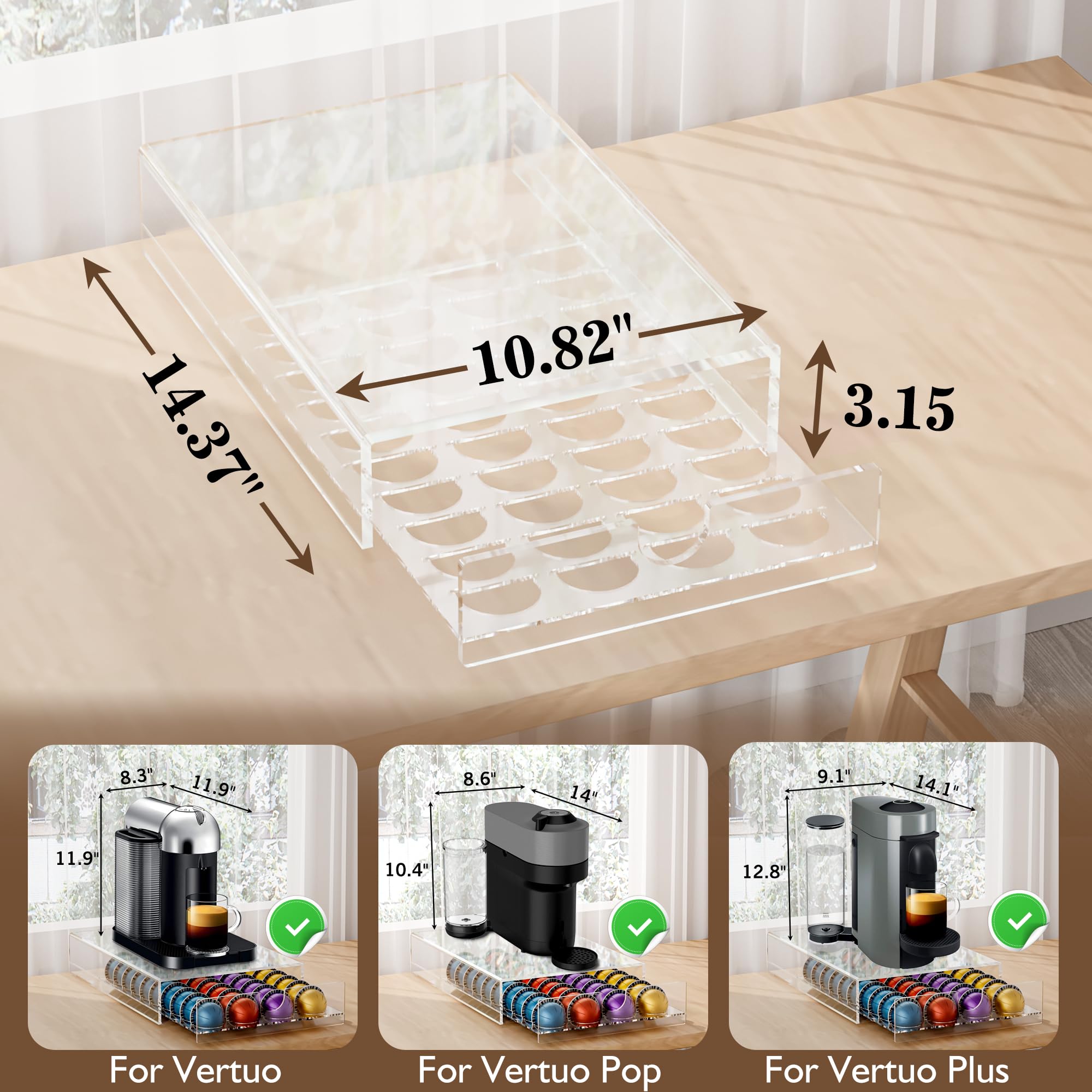 Acrylic Coffee Pod Organizer for Nespresso Vertuo Pod Holder 40 Pods Clear Vertuo Pod Storage Drawer thumbnail 2