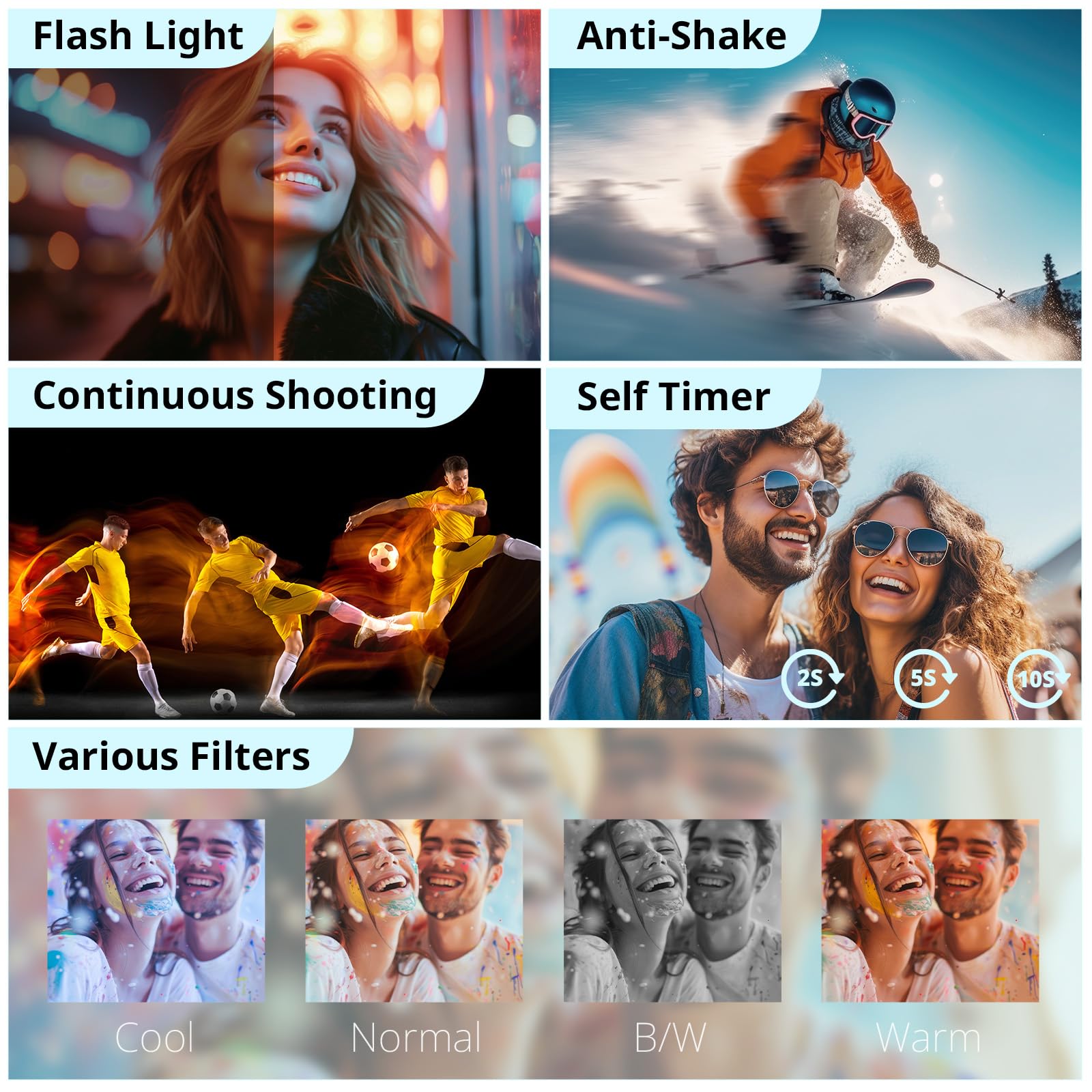 4K Digital Camera for Photography Autofocus, 2024 Latest 48MP Vlogging Camera for YouTube with SD Card, 2 Batteries, 3" 180°Flip Screen Compact Travel Camera for Teens with 16X Zoom, Anti-Shake,: Black