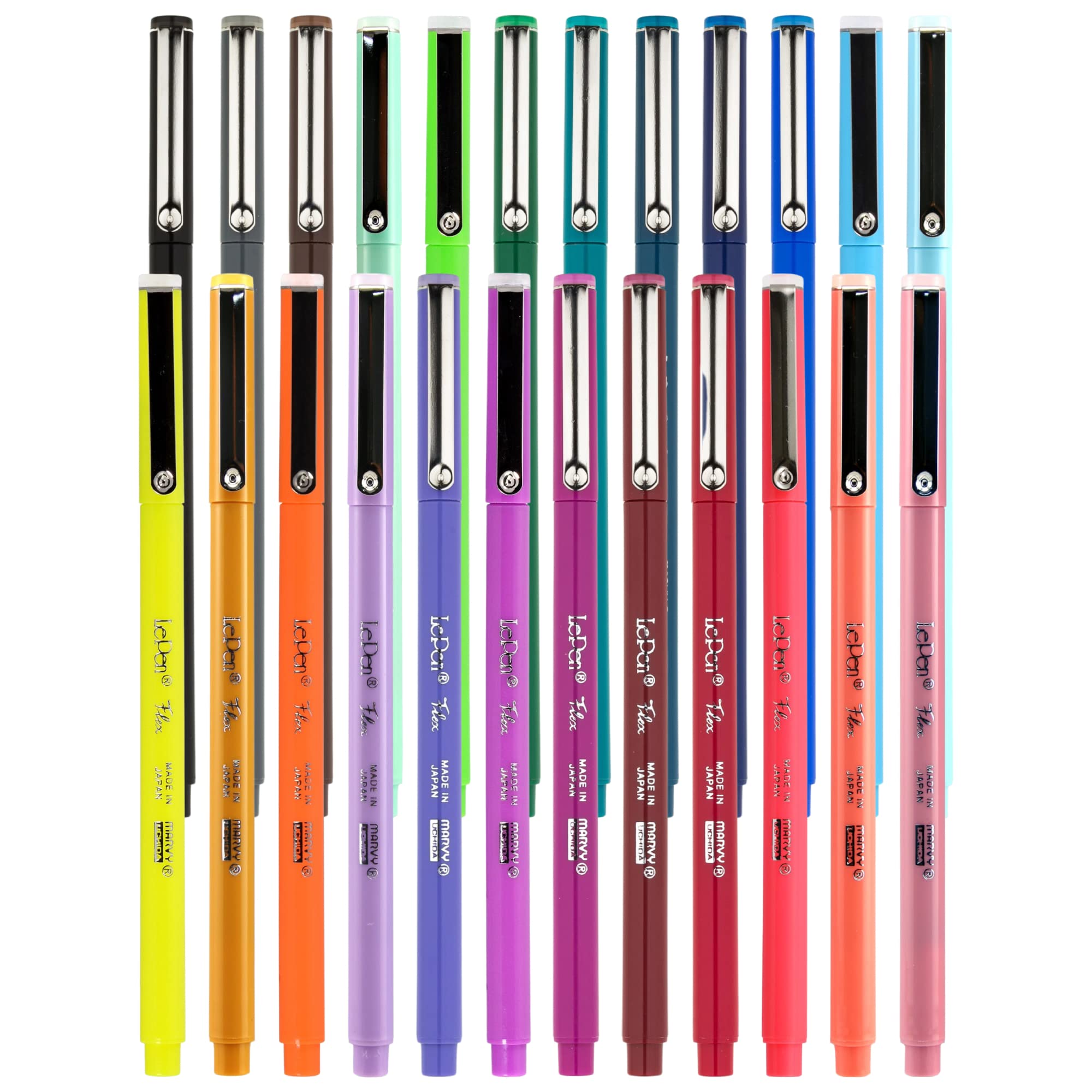 Marvy Uchida Le Pen Flex - 24 Colors - Colored Calligraphy Pens for Journaling - Quick Drying, Smudge-Proof Brush Markers for Hand Lettering, Drawing, Journals, and Planners thumbnail 1