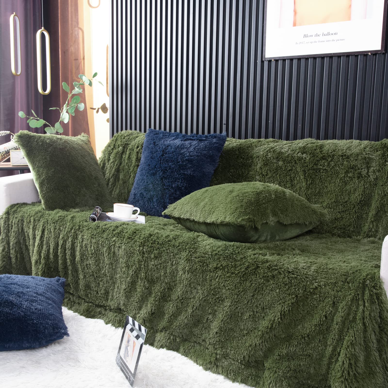 YUSOKI Olive Green Faux Fur Throw Blanket,2 Layers,50" x 60" Cozy Plush Fluffy Blanket Furry Fuzzy Warm Cute Shaggy Blanket for Fall Bed Living Room Décor Baby Women Pet: Queen90" x 90" Olive Green