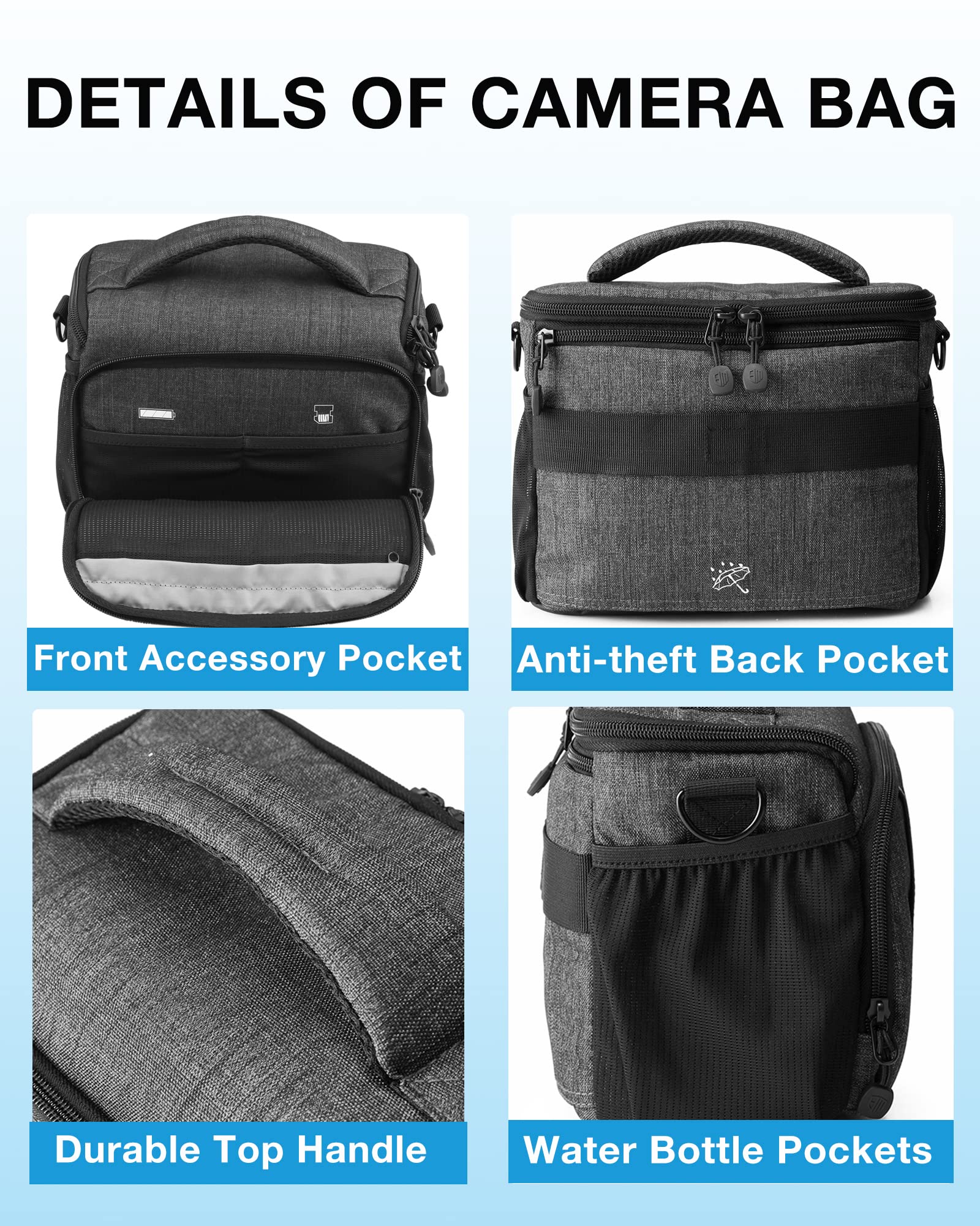 BAGSMART Camera Bag Padded Camera Shoulder Bag for Photographers, Waterproof Camera Bags & Cases with Rain Cover for SLR DSLR, Lenses, Accessories, thumbnail 6