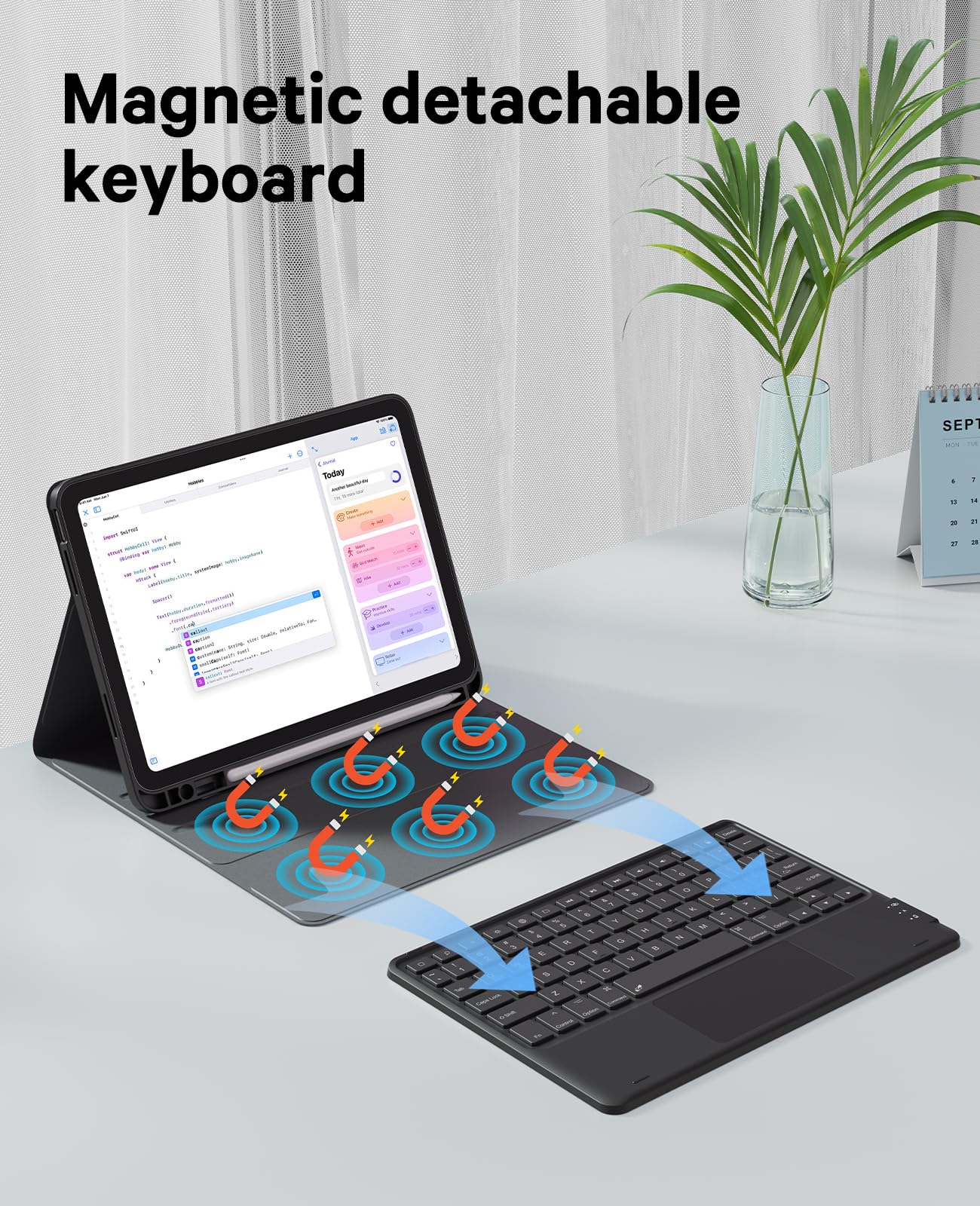 CHESONA for iPad 10th Generation Case with Keyboard, 7 Color Backlight, Multi-Touch Trackpad, Flip Stand Case with Pencil Holder, 2 Wireless Channels for iPad (A16) 11th/10th Gen (2025/2022), Black