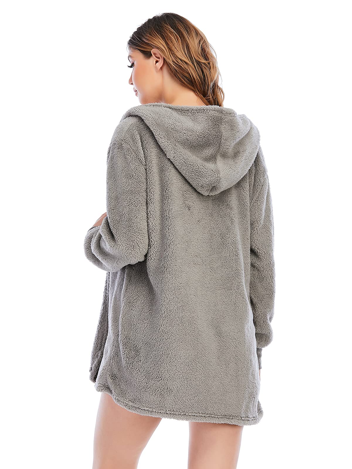 Famnbro Women's Sexy Fuzzy 3 Piece Outfits Fleece Warm Hooded Cardigan Crop Top Shorts Set Pajamas Loungewear