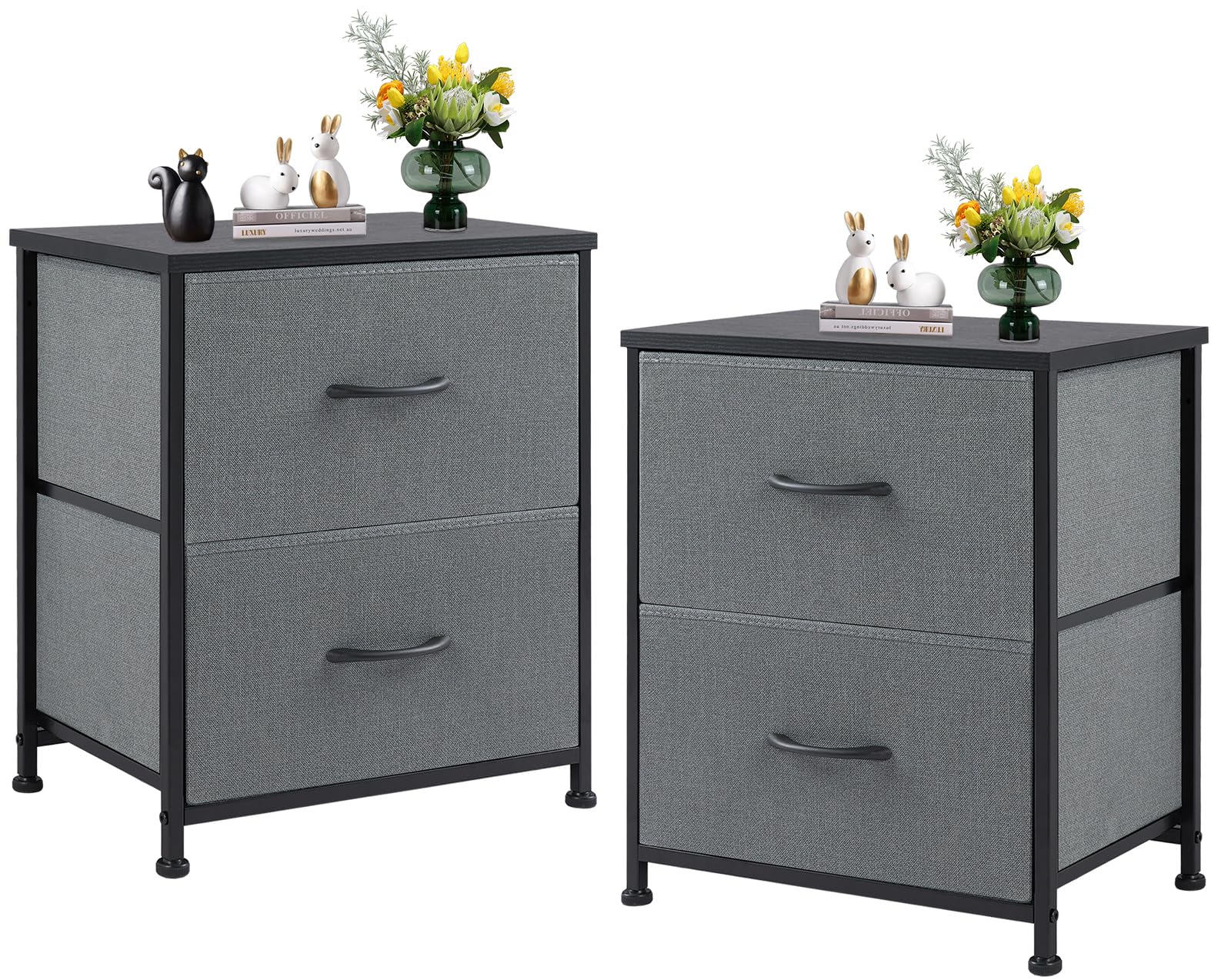 Sweetcrispy Nightstand Set of 2 with 2 Storage Drawers, 20" Height Small Bed Side Furniture End Table, Wooden Top Fabric Cabinet Kids Mini Dresser for Bedroom, Closet, Entryway, College Dorm thumbnail 1