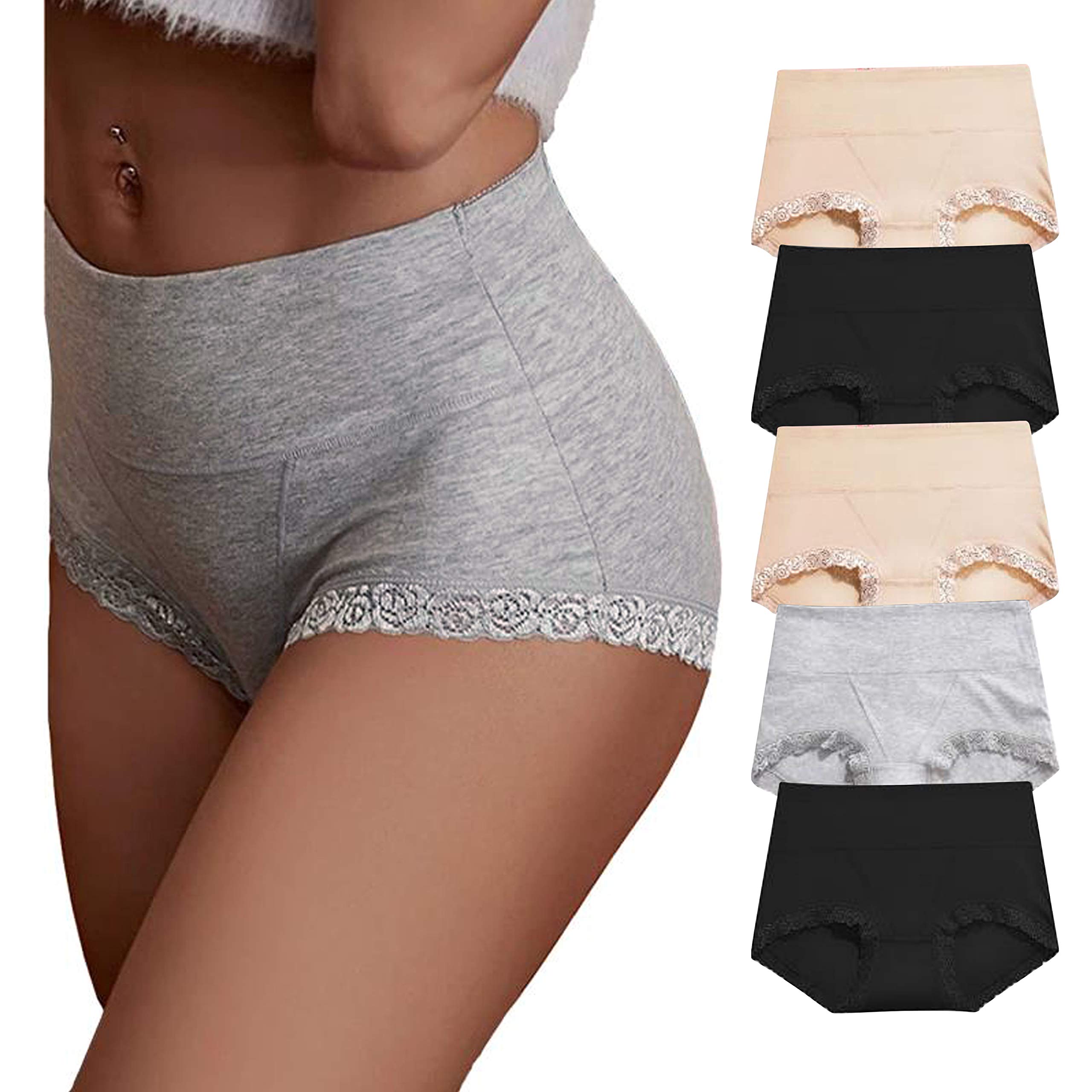 OPIBOO Women's Cotton Underwear,Ladies Soft Stretch Tummy Control Comfy No Muffin Panties Boyshorts: Multicoloured 3 Small