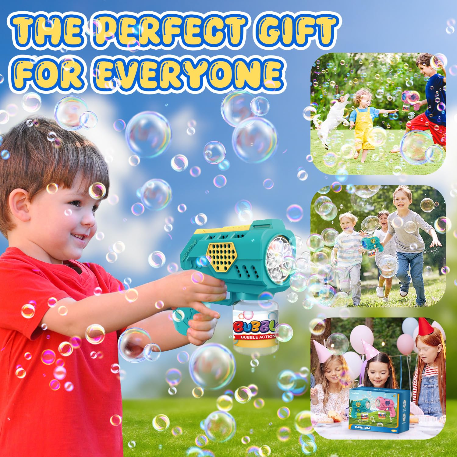 Eaglestone Bubble Guns for Toddlers 2 Pack, LED Light Automatic Bubble Machine Gun for Kids 4-8, Summer Outdoor Toys Birthday Gift