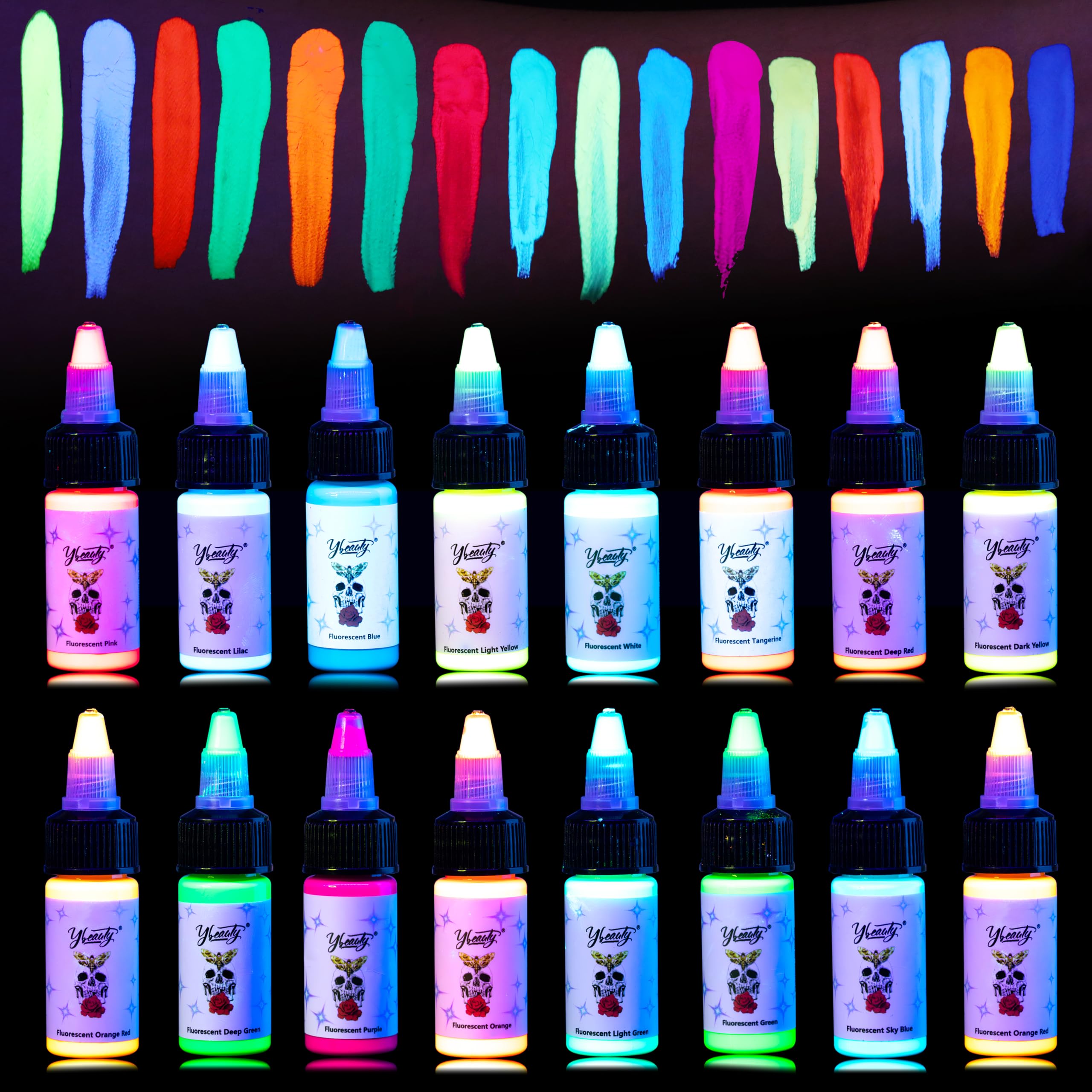 Tattoo Ink Set - Tattoo Inks Pigment Kit, 8 Color 1/2oz 15ml/Bottle Professional Tattoo Fluorescent Ink & Tattoo Equipment for Halloween Supplies (1/2 oz(15ml), 8Color): 16Color 1/2oz-15ml