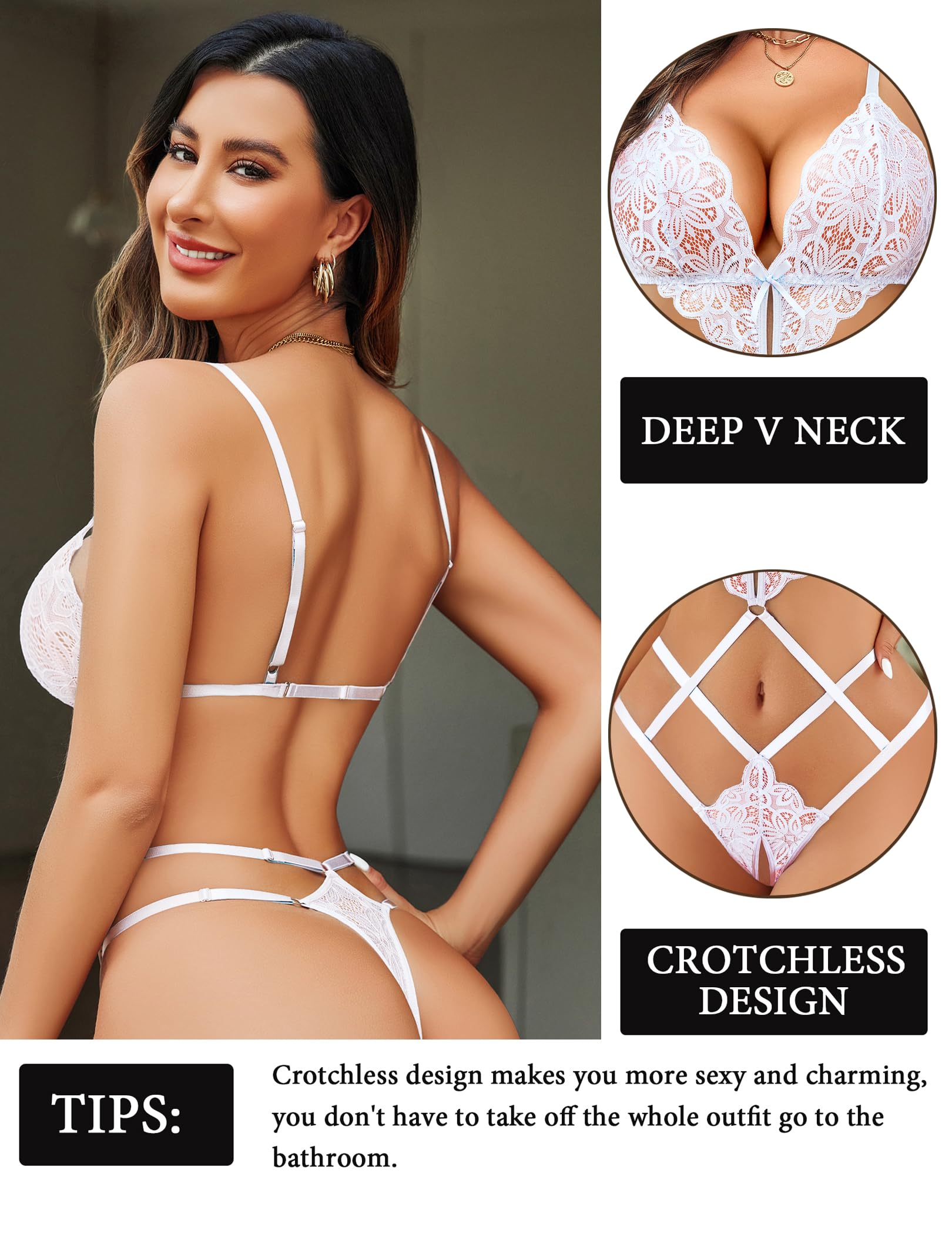 Avidlove Women Lingeries Deep V Teddy Lingerie Sexy Lace Bodysuit Cut Out One Piece Mini Babydoll