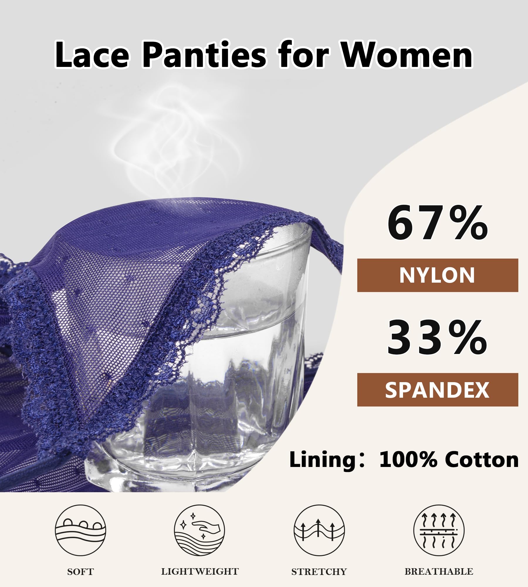 J-pone Sexy Underwear for Women String Bikini Underwear for Women High Cut Breathable Hipster Cheeky Lace Panties 5Pack: Small 5 Pack Multicolor