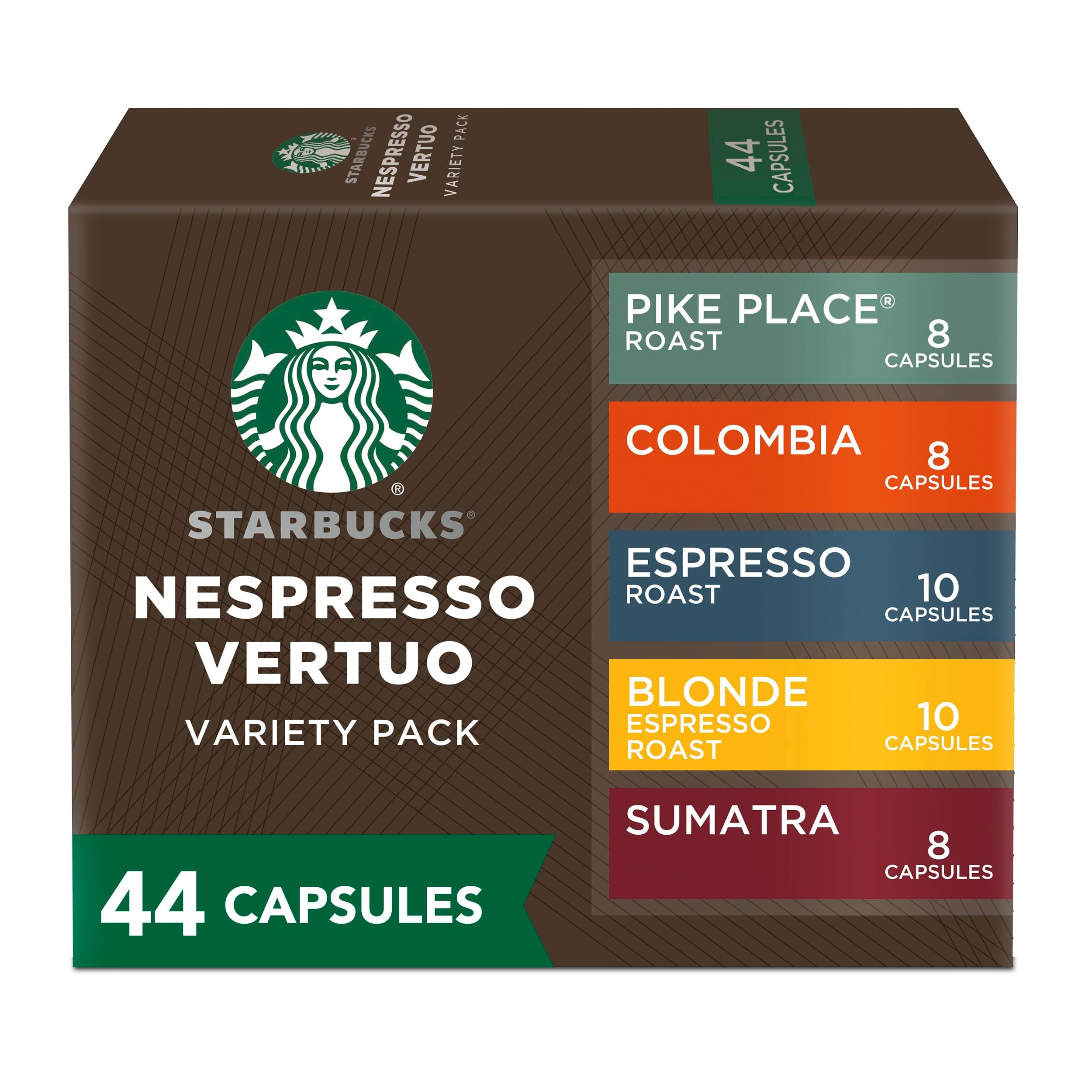 Starbucks by Nespresso Vertuo, Favorite Variety Pack Coffee & Espresso, 44-count Coffee and Espresso Pods, Brews 7.8 oz and 1.35 oz.: Starbucks by Nespresso Vertuo, Favorite Variety Pack Coffee & Espresso, 44-count Coffee and Espresso Pods, Brews 7.8 oz and 1.35 oz.