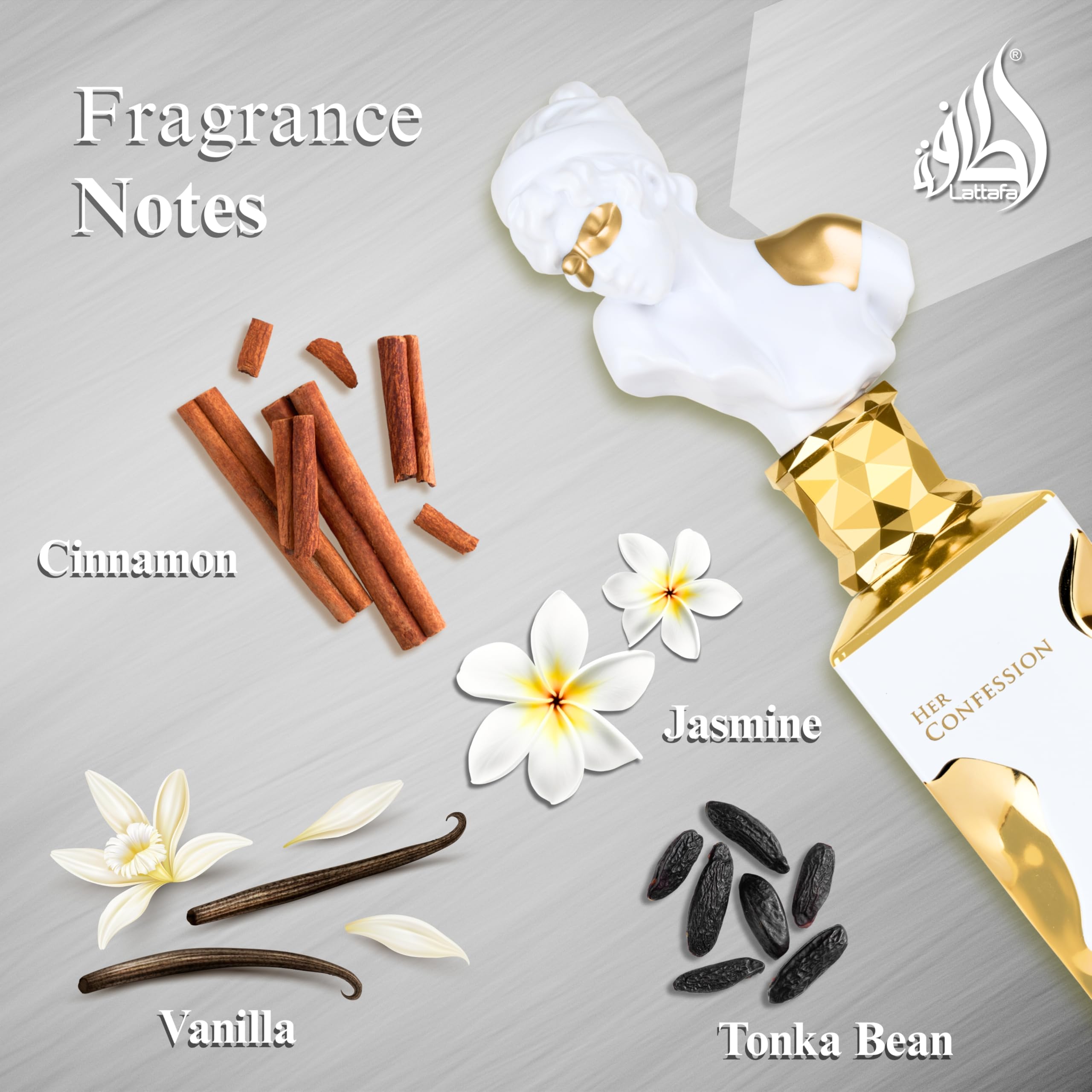 Lattafa Her Confession - Vanilla, Floral, Amber,  - Eau de Parfum Long-Lasting Fragrance for Women, 3.40 Ounce / 100 ml: Musk