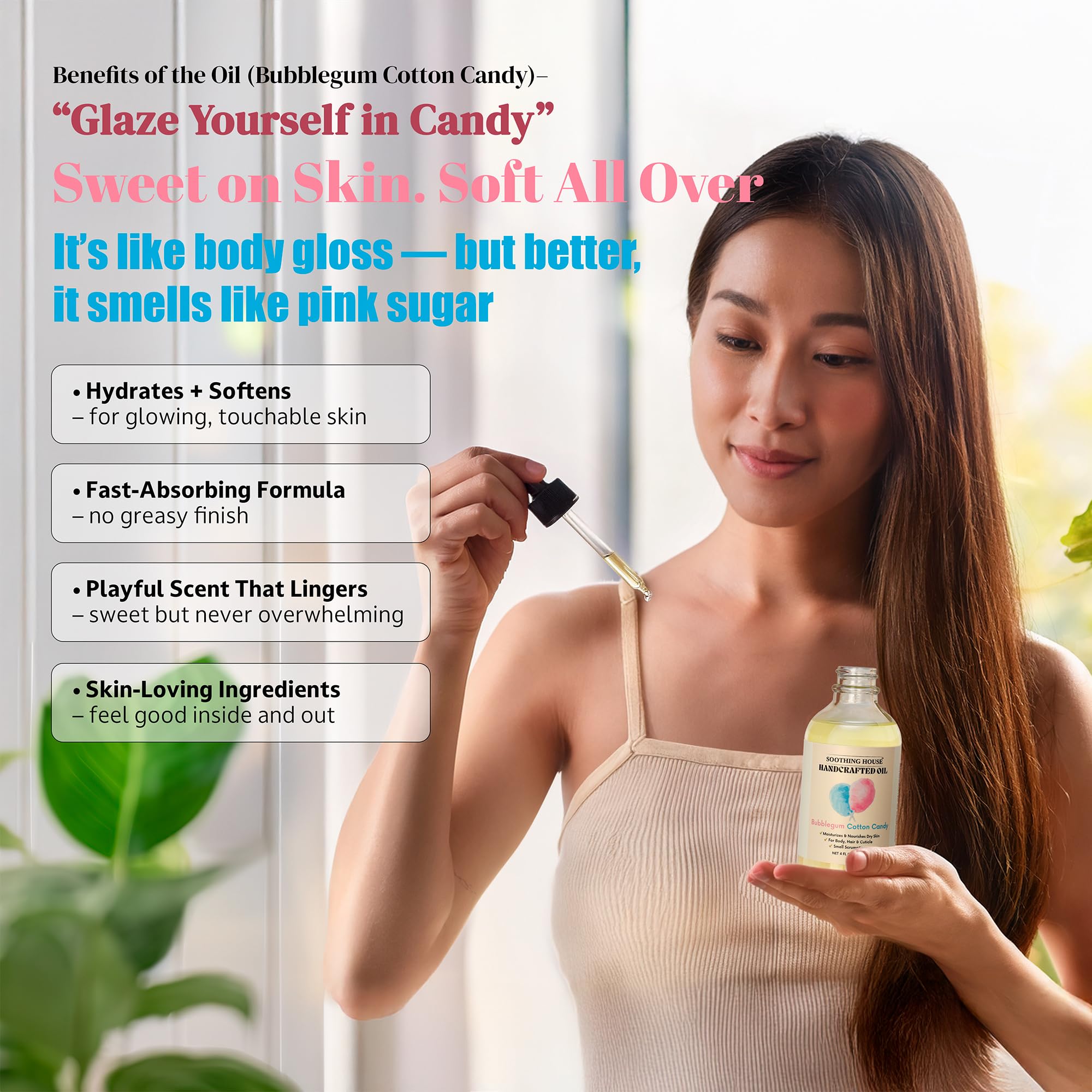 Soothing House Sweet Pineapple Body Oil - Moisturizing Body Oil for Soft, Glowing Skin with Almond & Jojoba Oil (4 fl oz): Bubblegum Cotton Candy 4 Fl Oz (Pack of 1)
