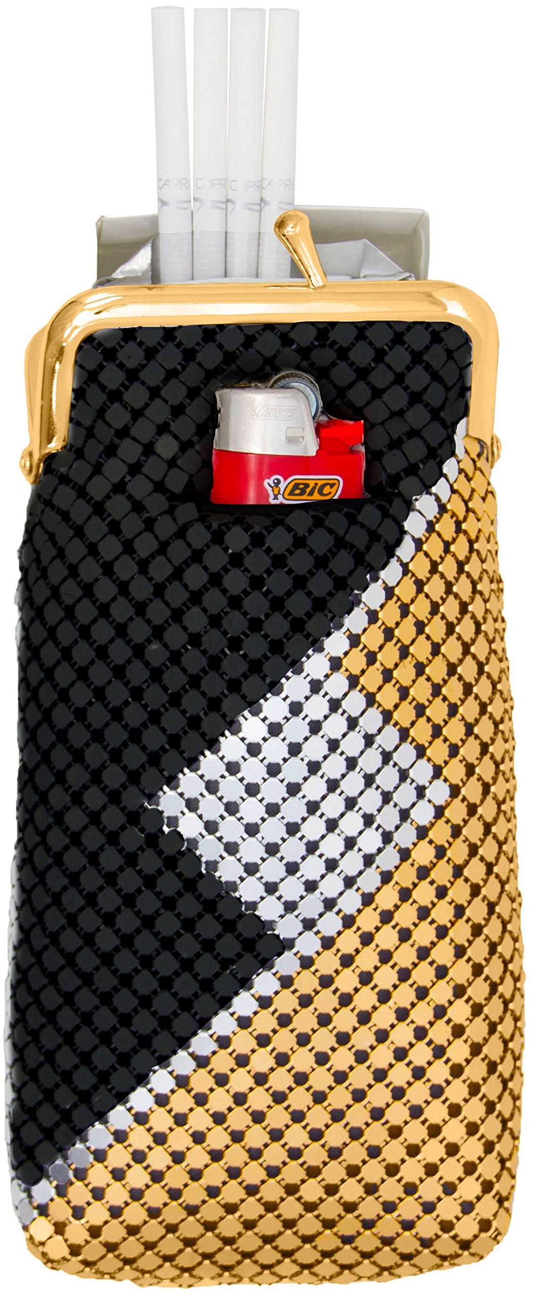 Black Gold Silver Soft 4mm Metallic Mesh (Full Pack 100s or 120s) Cigarette Case Purse with Lighter Pocket thumbnail 1