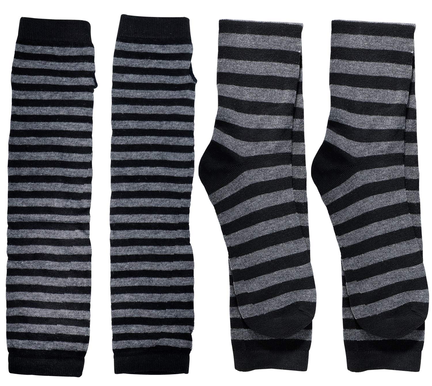 Bienvenu Womens Socks Striped Knee High Socks Arm Warmer Fingerless Gloves Set: Grey