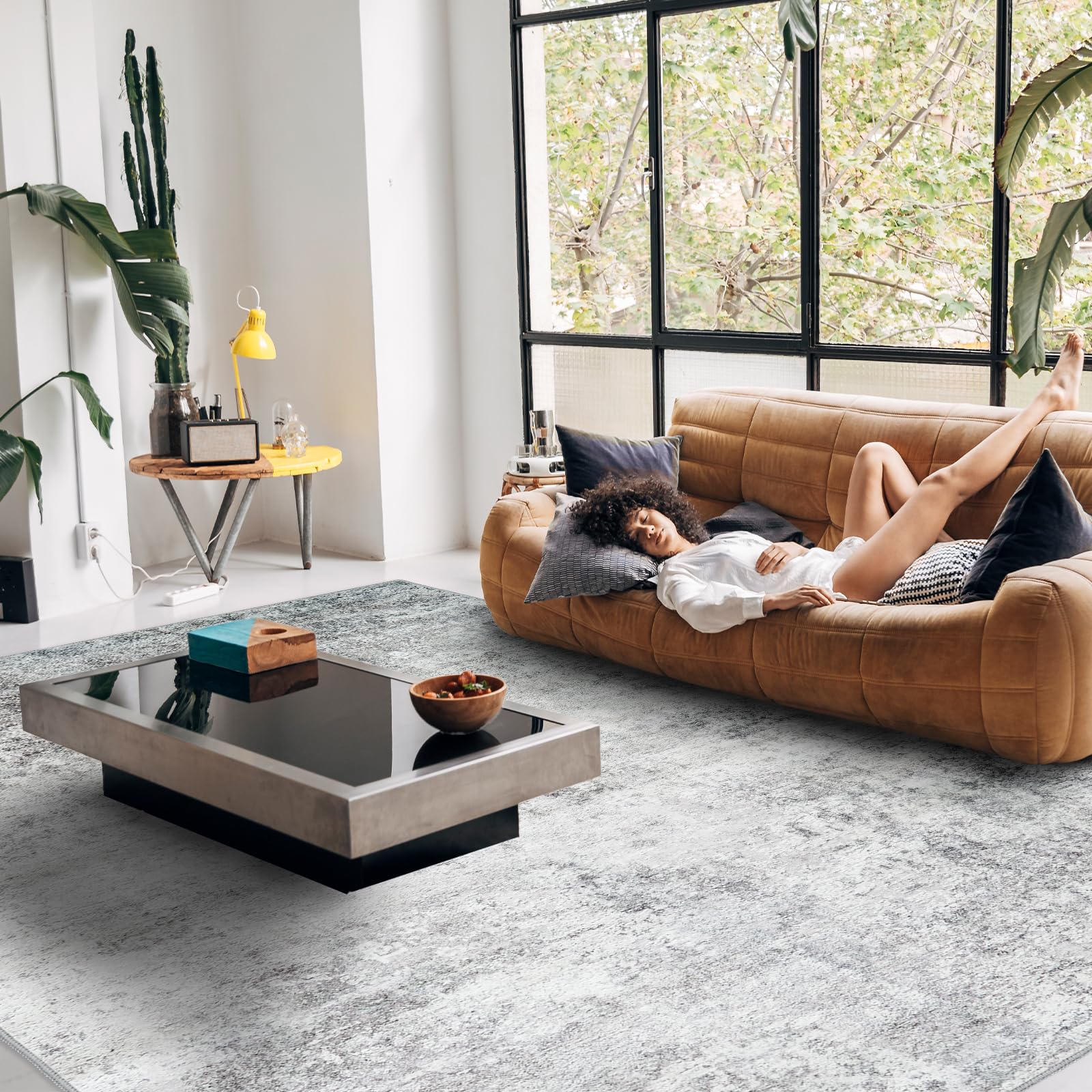 RUUGME 10X14 Abstract Area Rug:Large Washable Living Room Rug Indoor Non Slip Low Pile Carpet for Bedroom Soft Foldable Stain Resistant Distressed Thin Rug for Dining Room Kitchen 10X14 Brown: Grey 10' x 14' (Rectangular)